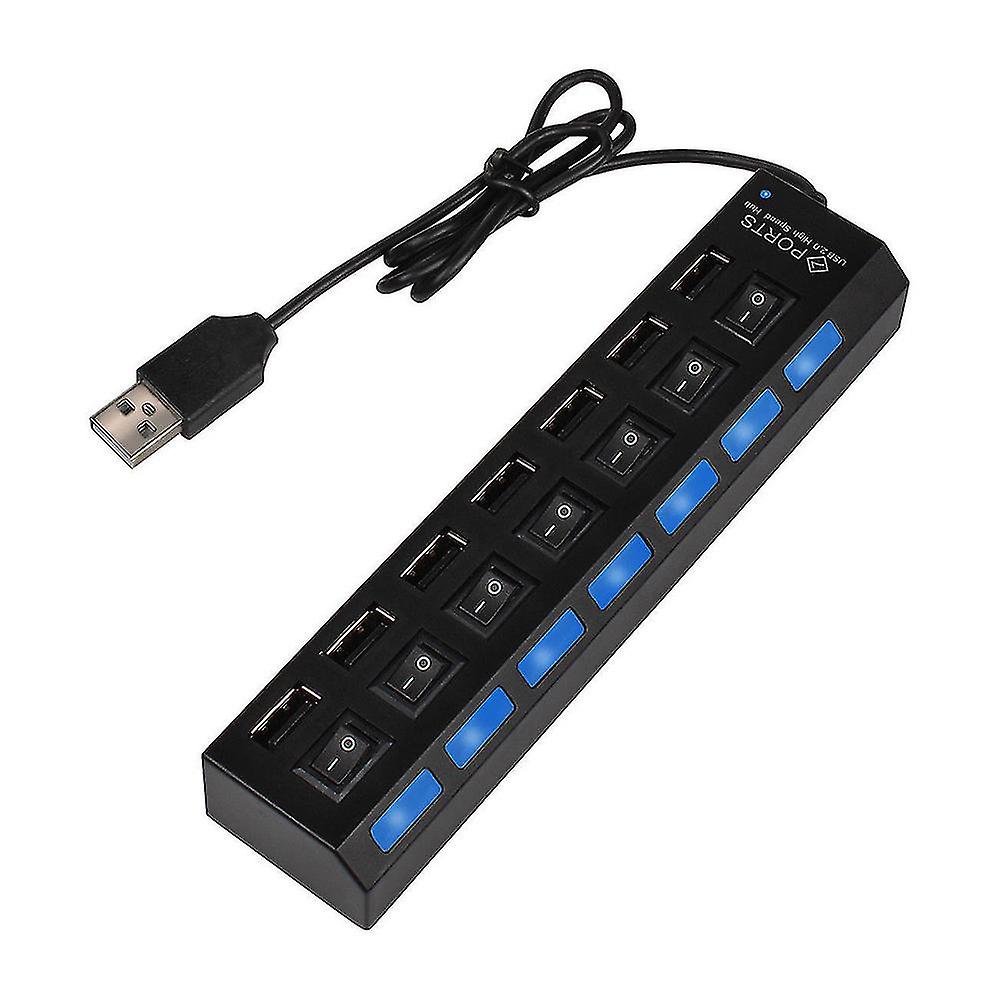 7 Ports Usb 2.0 High Speed Power On/off Switch Hub Adapter For Computer Laptop