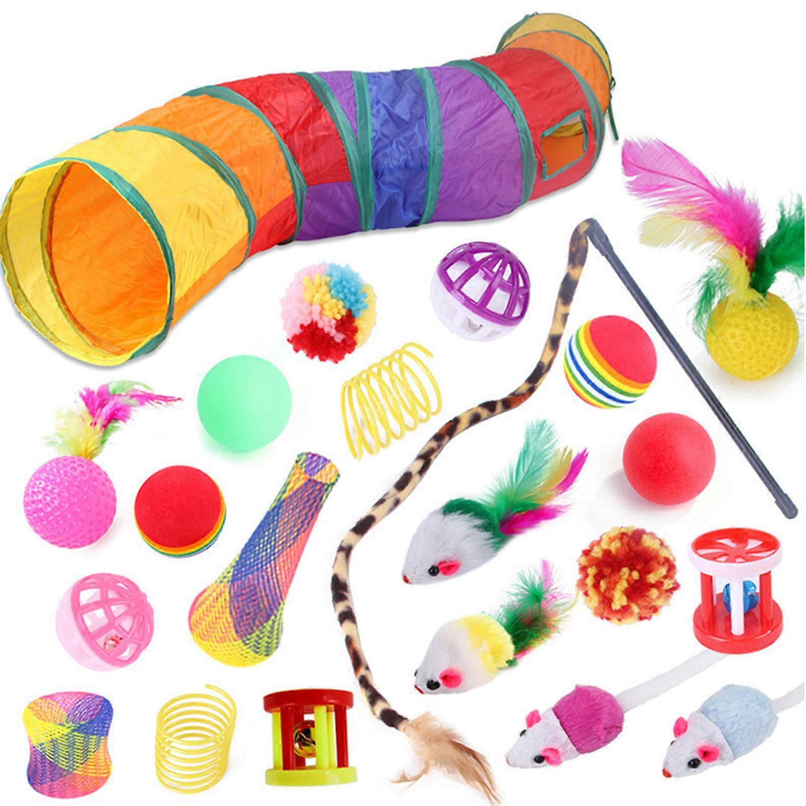 Full Set Cats Furry Mouse Toy Pet Chew Toy Set of 22 Mouse Wand- Feather Catnip Rattle Ball Spring