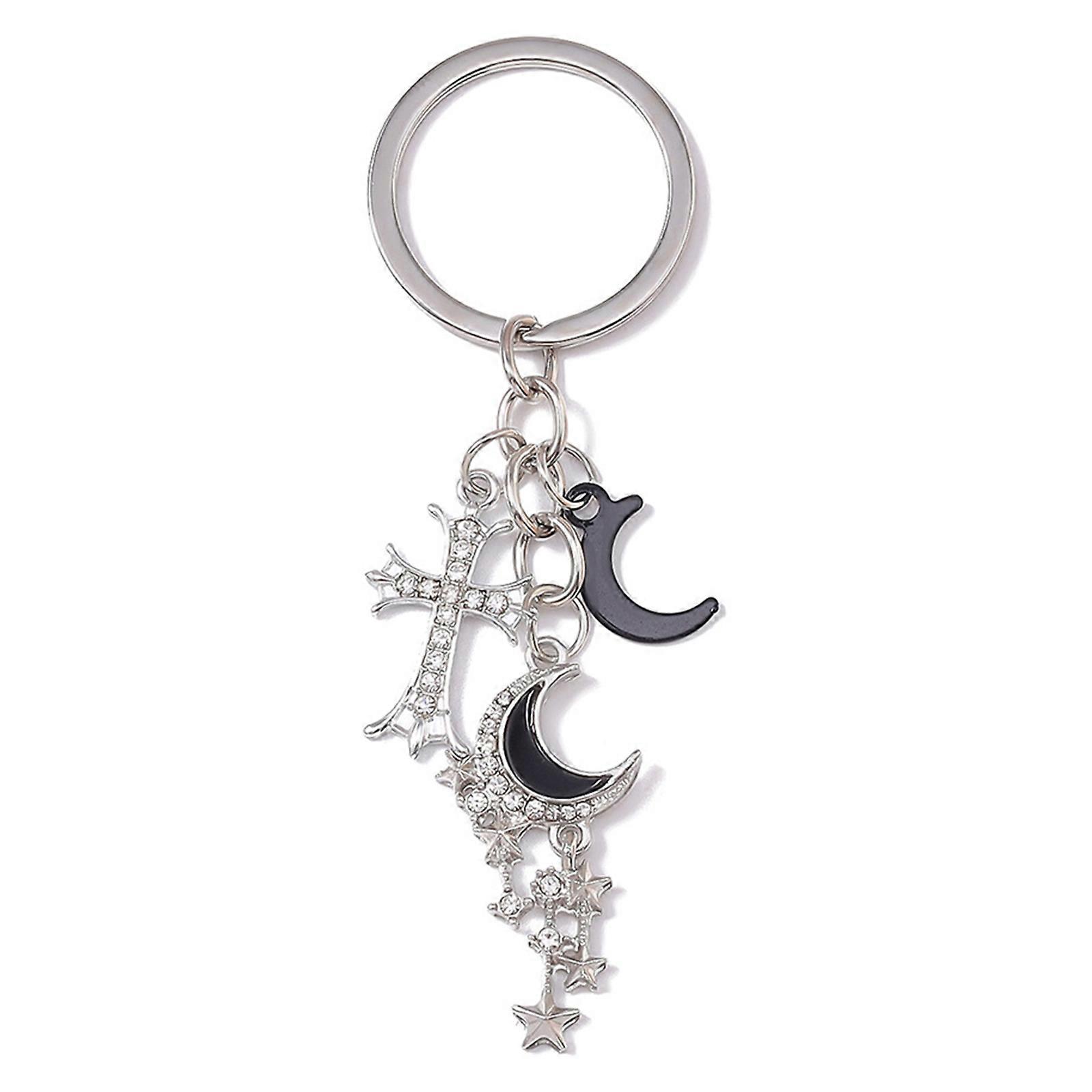 Fashionable Star and Moon Keychain Crafted of Practical Alloy Materials Adds A Touch of Elegant to Any Outfits Multicolor