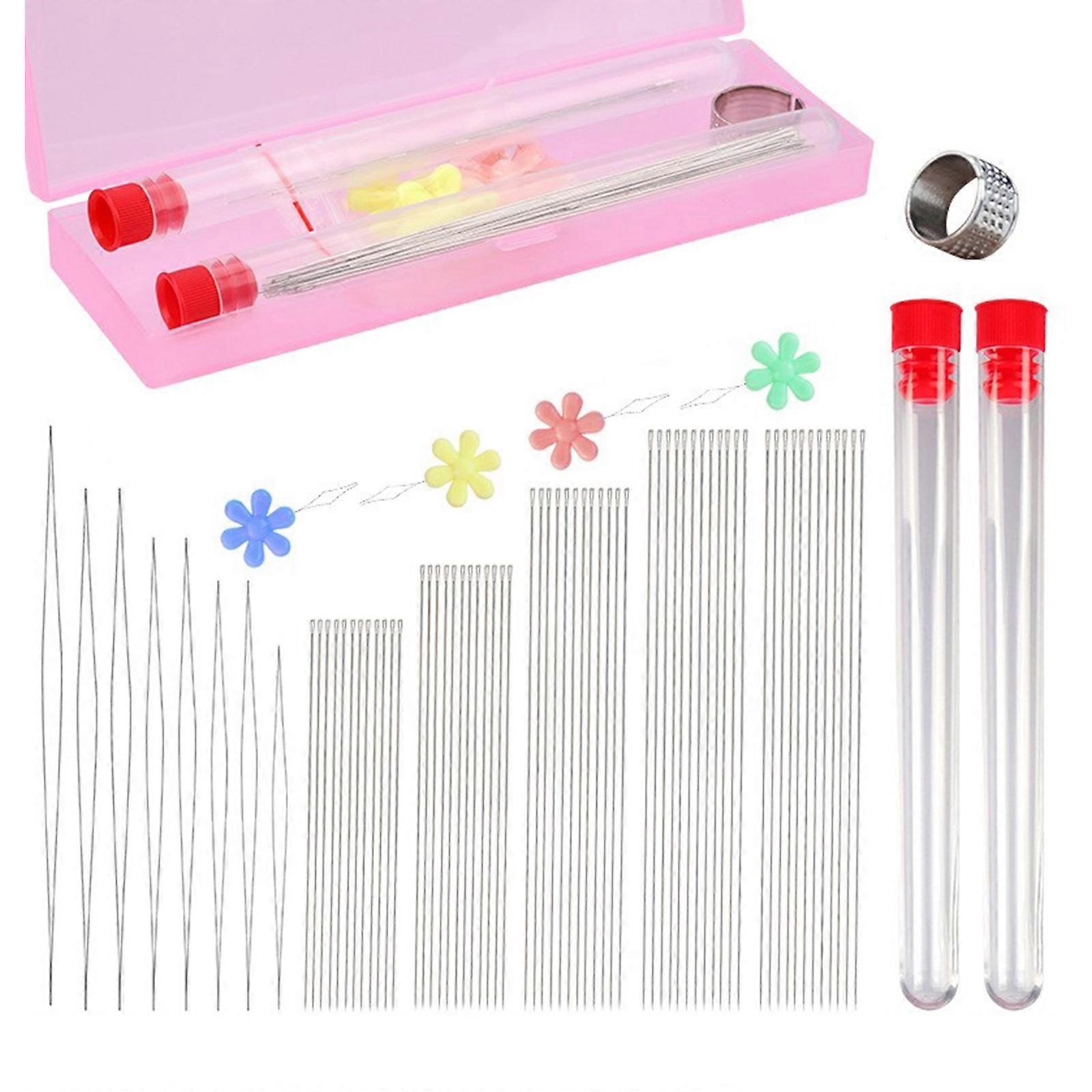 Long Straight and Big Eye Beading Needle with Thimble, Threader, Needle Tube, Storage Case for Bracelets Necklace Making
