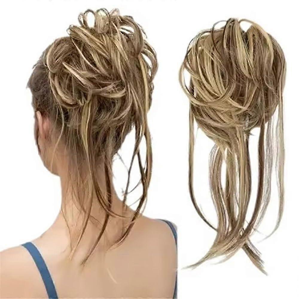 chignon de cheveux synthétique messy bun postiche bouclé updo chignon bande pour femmes cheveux bouclés queue de cheval clip in (or)