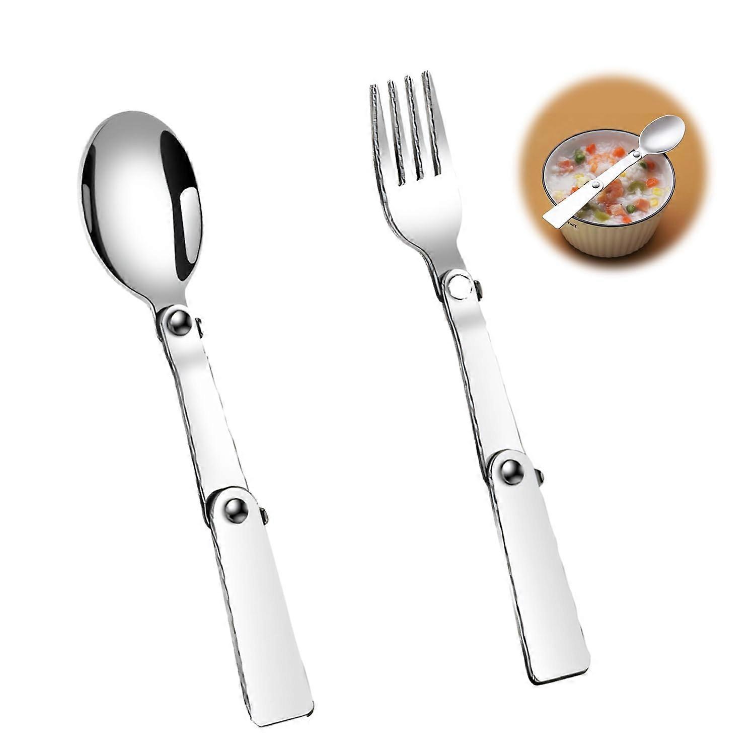 Foldable Stainless Steel Spoon and Fork Set for Travel and Camping, Lightweight and Compact Design, Easy to Clean