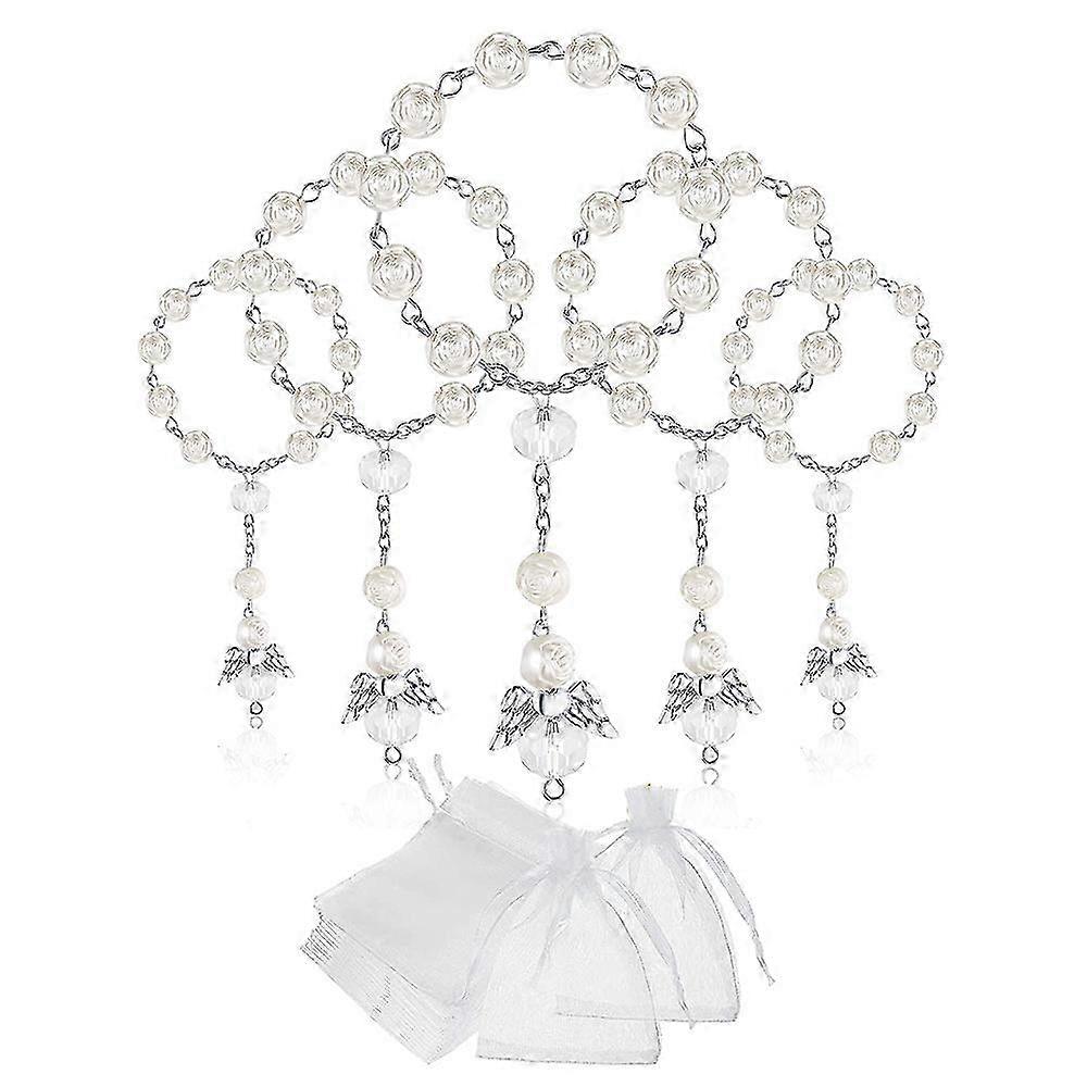 30 Pcs Baptism Acrylic Rosary Beads Mini Rosaries Angel with Organza Bags for the First Communion B