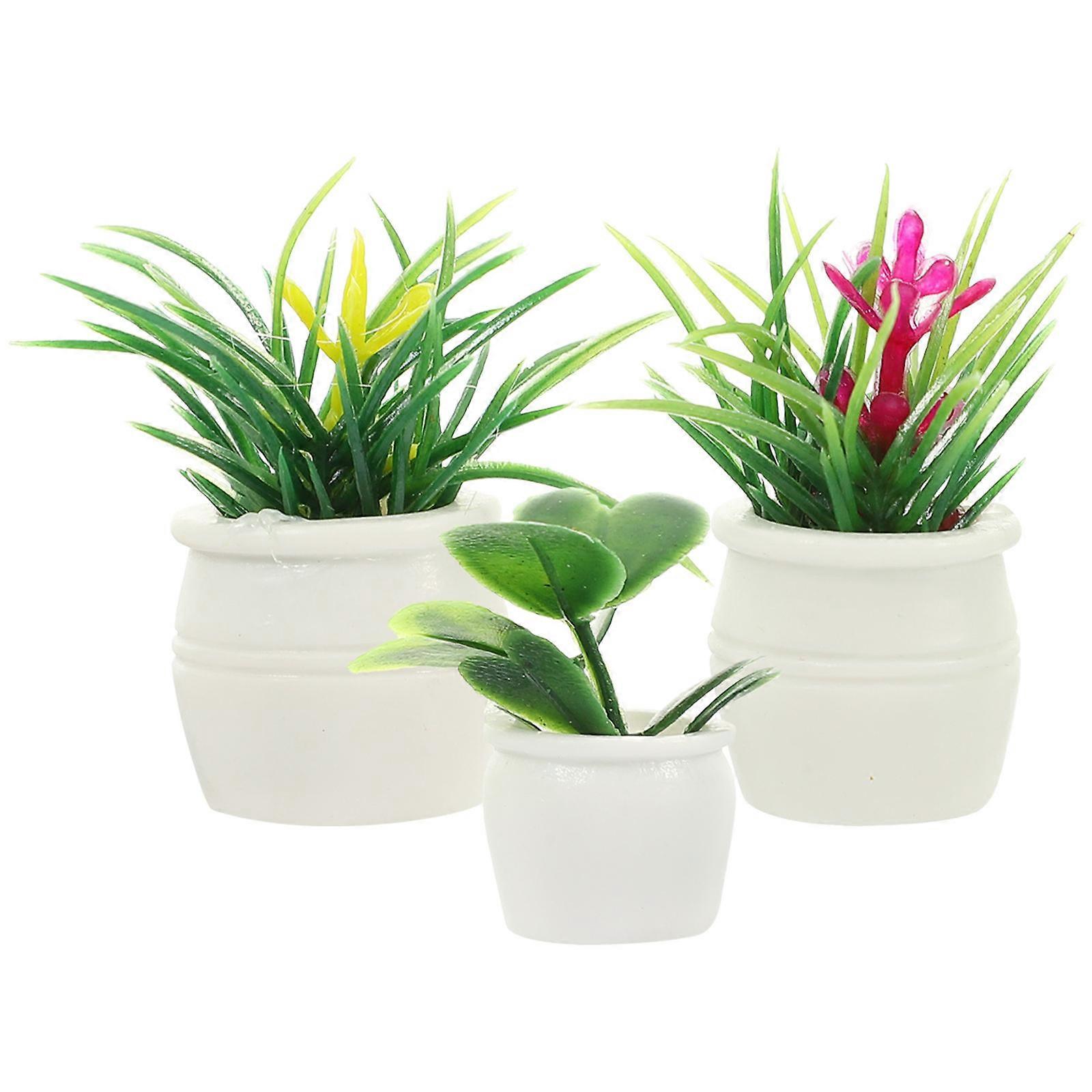 3pcs Mini Artificial Bonsai Plants for Doll House Decor Potted Greenery Models for Indoor Outdoor Use, Random Style Simulation