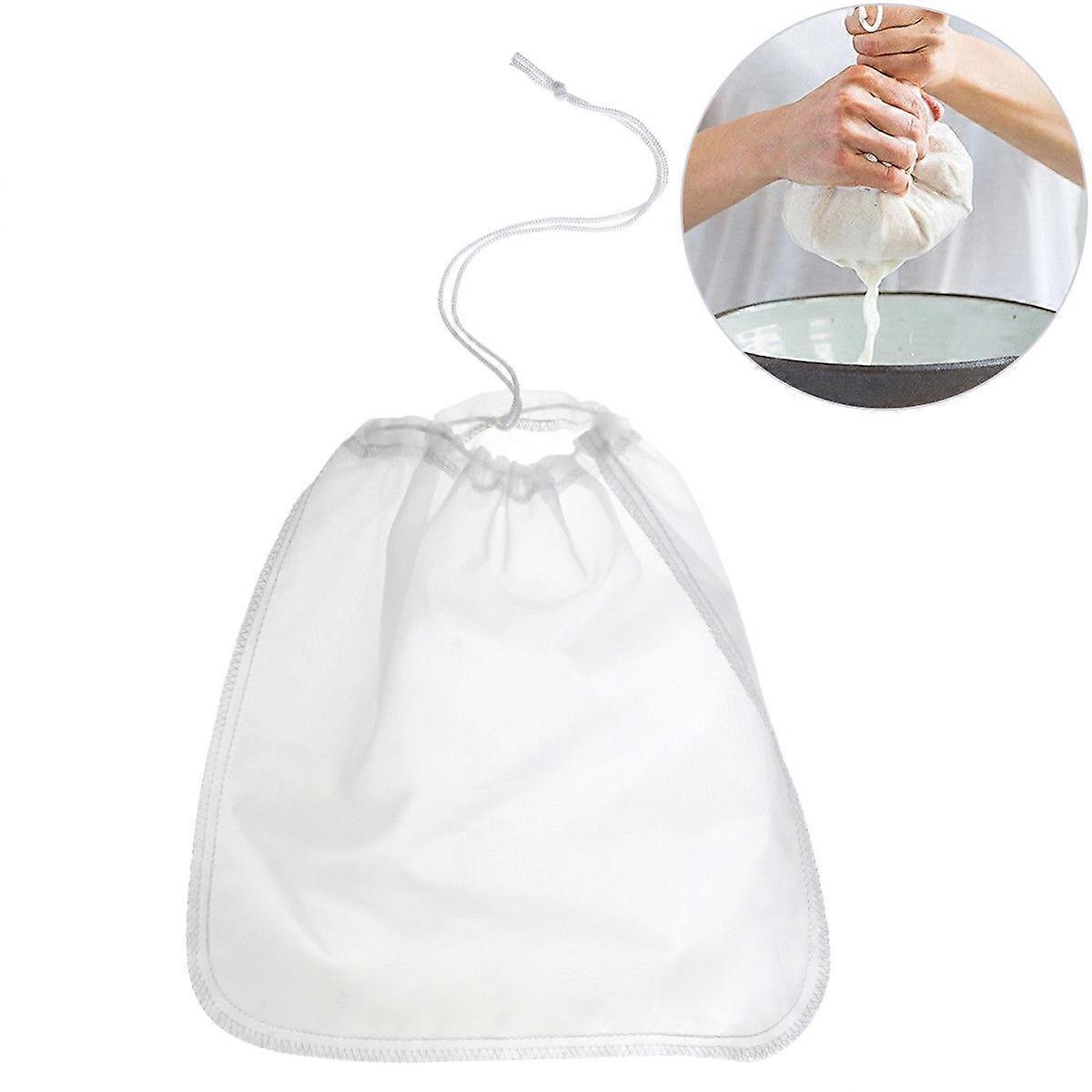 Reusable 200μm Nut Milk Bag, Fine Nylon Mesh Strainer for Nut Milk, Juice, Tea & Coffee, Double Reinforced, Easy Squeeze Design