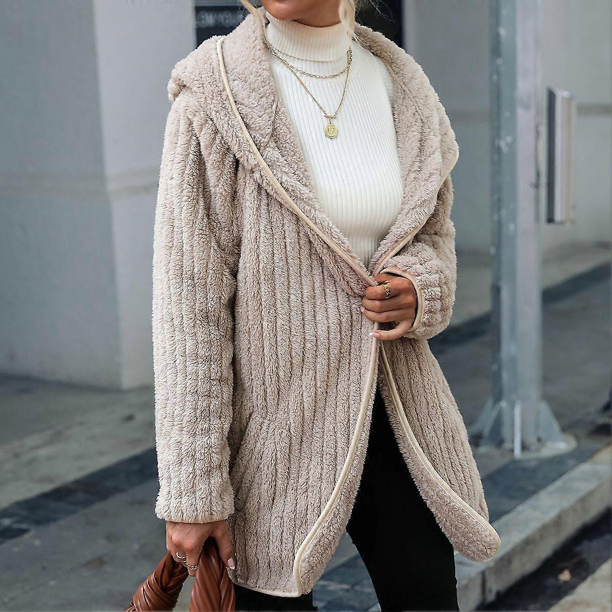 Women's Hooded Loose Double-sided Plush Solid Color Cardigan Jacket