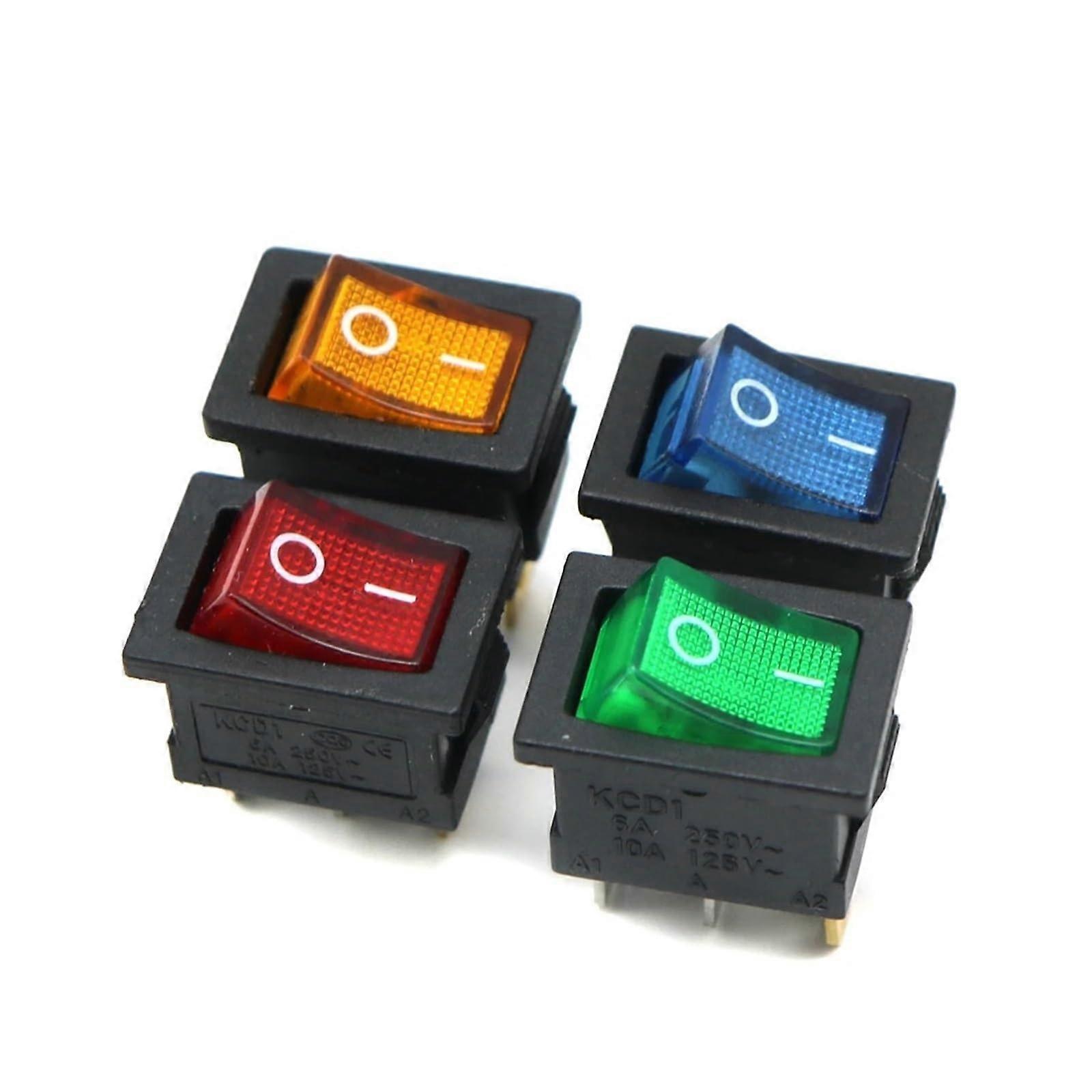 1pc DIY Locking KCD1 Red Blue Yellow Green Button OnOff 3Pin DPST Boat Car Rocker Switch 6A/10A 250V/125VAC Push Button Switch(Green)