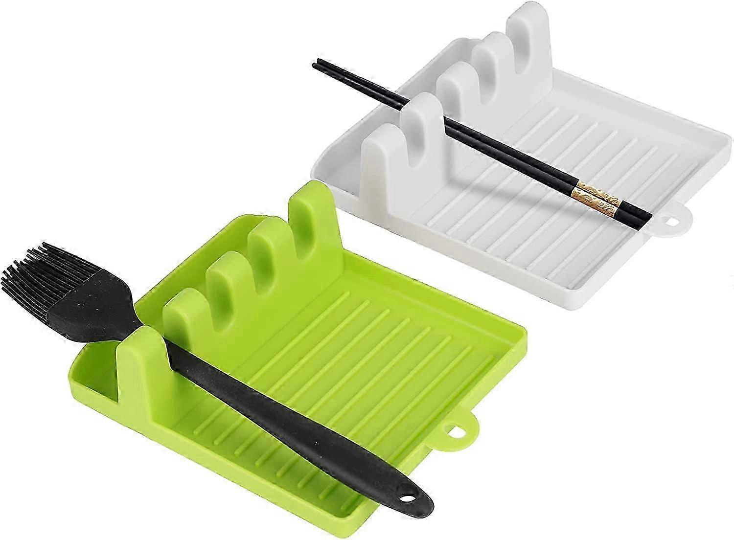 Kitchen Spoon Rest Holder Set with Non-Slip Anti-Drip Mat for Kitchen Utensils, Protects Worktop, Backsplash and Hob, Includes 2 Pieces