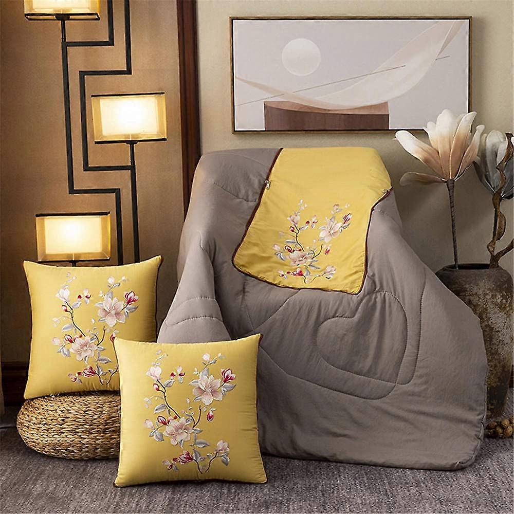 2 in 1 Travel Blanket Pillow Soft Warm Multifunctional Neck Support Cushion Yellow Flower Design
