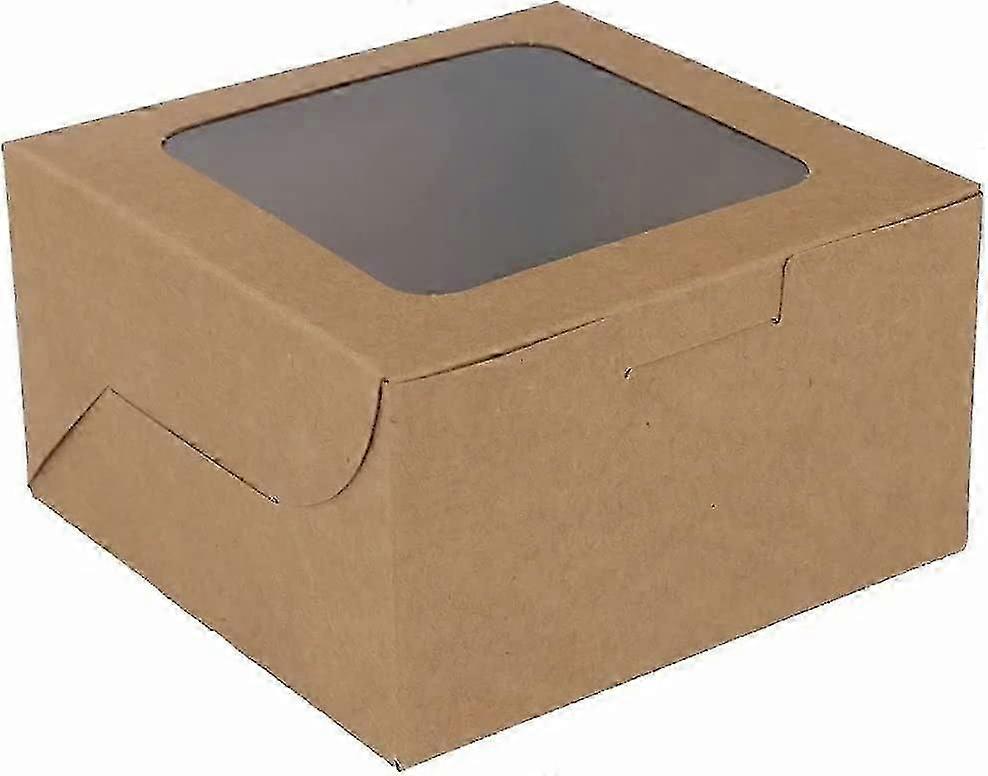 50 Pack Brown Bakery Boxes With Acsergery Window, Brown Kraft Paper Cake Boxes Gift