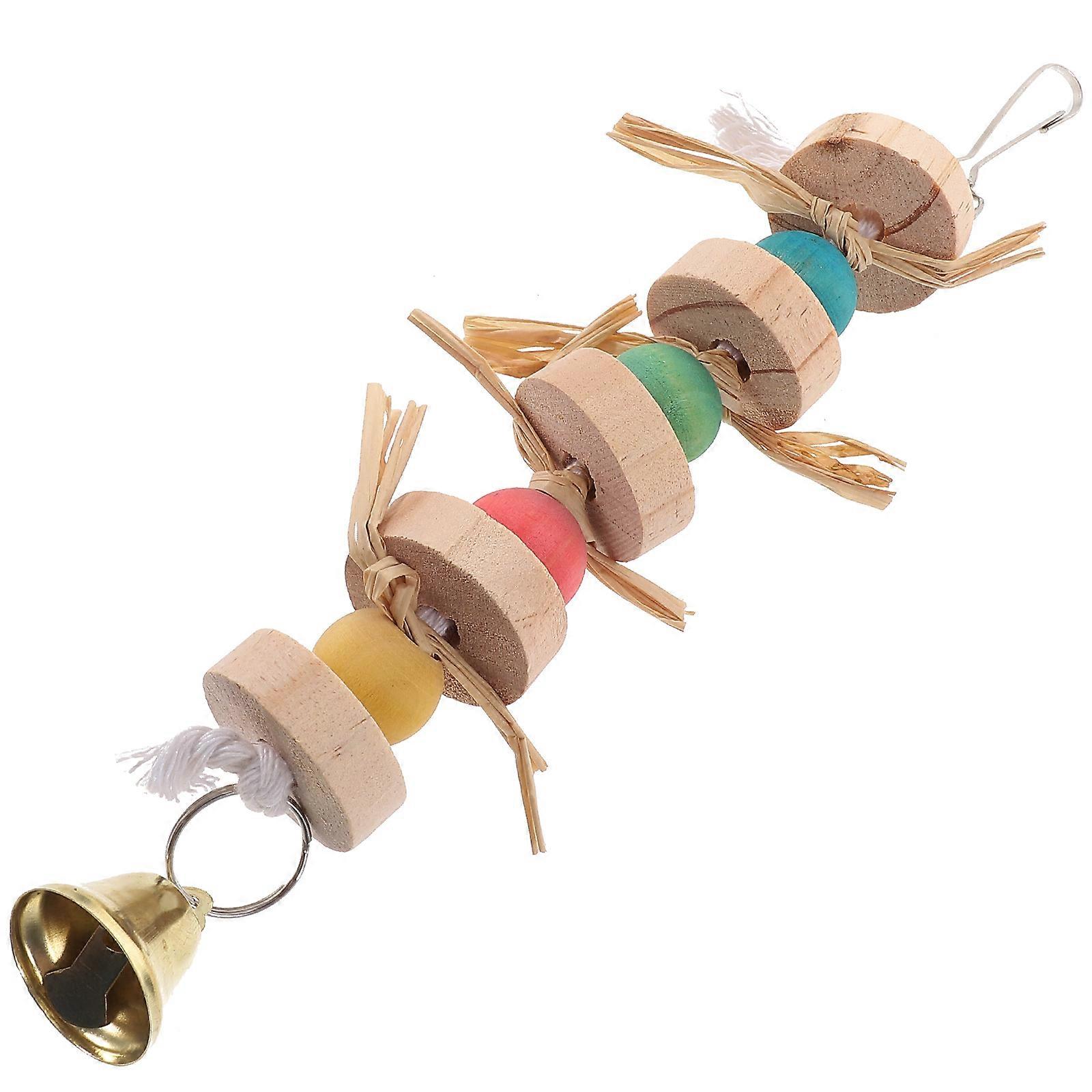 Wood Blocks Bird Toys Parrot Hanging Chewing Toy Assorted Color 3.3x24cm Entertainment Practical Design 1Set