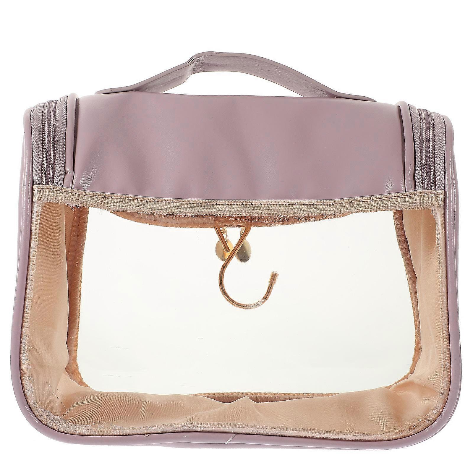 Makeup Bag Travel Organizer Clear Toiletry Bag Cosmetics Container Women Daily Use Purple 24X18X12CM Multi-Layered Organization 1Pcs