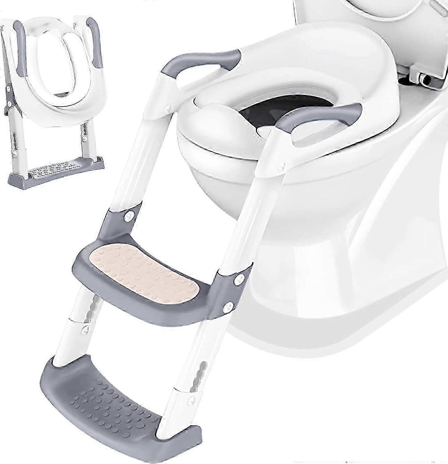 Baby Potty Seat Reducer with Step - Foldable Training Adapter (White)