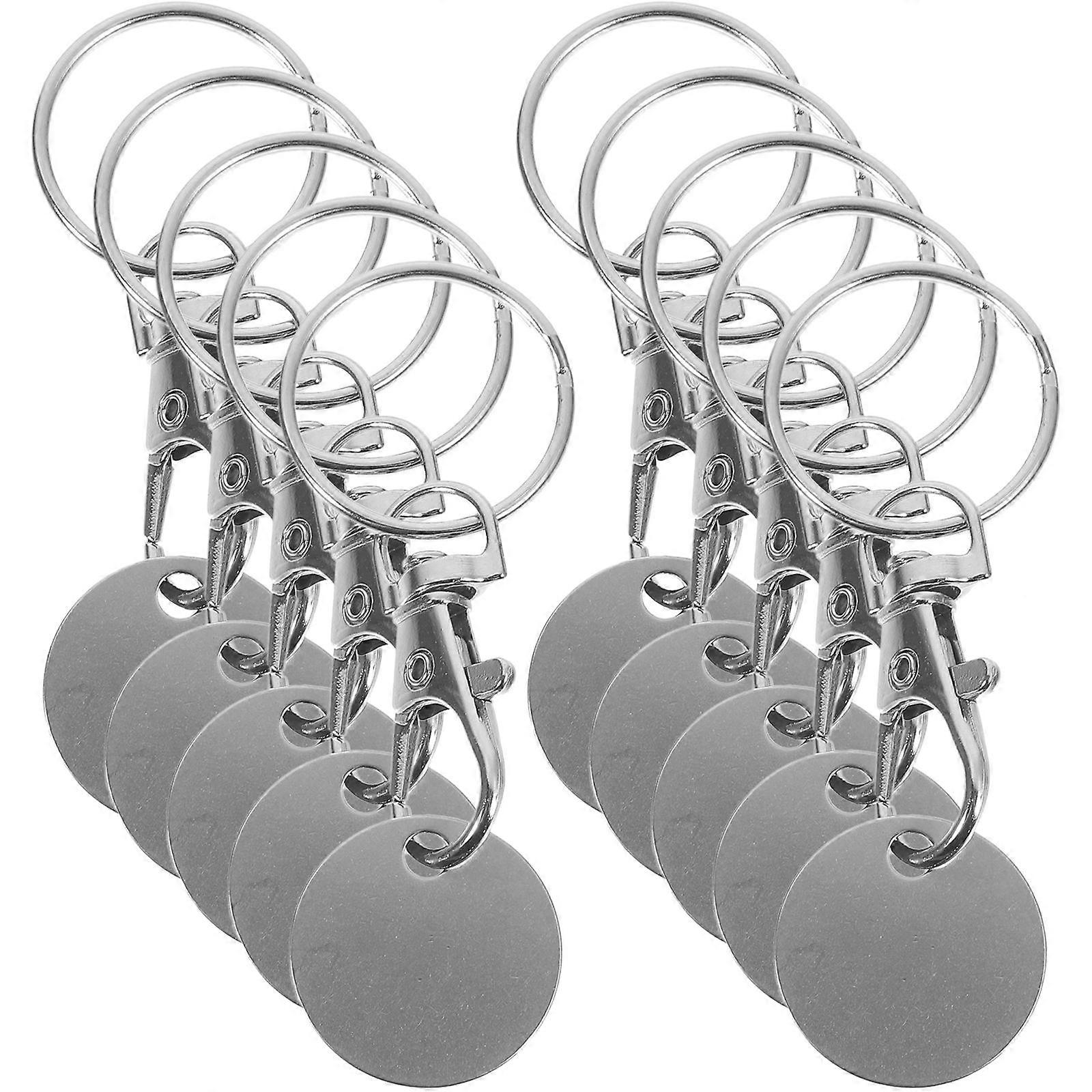 ステンレススチールショッピングトロリートークン10個ポータブルキーホルダーペンダント食料品カートロック解除、錆びにくく、実用的なデザイン