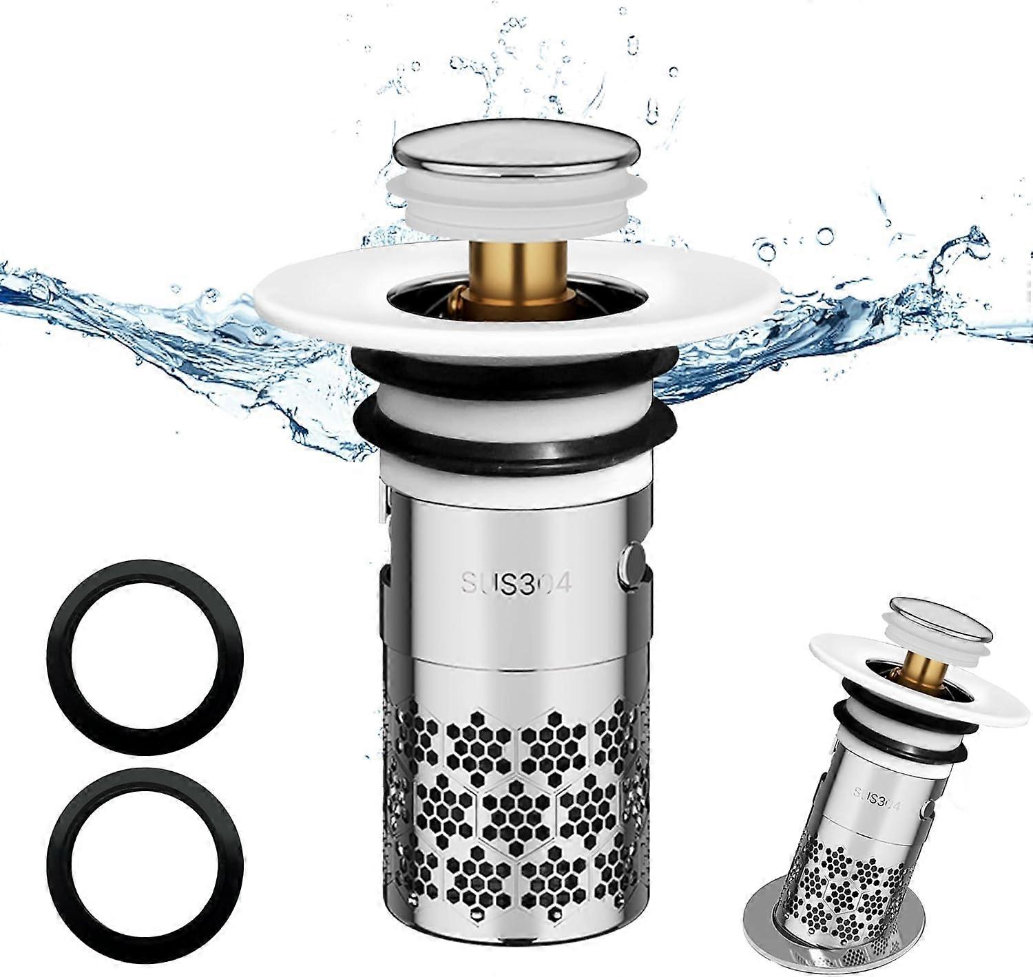 Pcs Stainless Steel Sink Plug, Pop up Universal Drain Plug, Improved Drain Plug, Anti-Blocked Drain Filter, with Net Filter, for Bathtub, Kitchen, Si