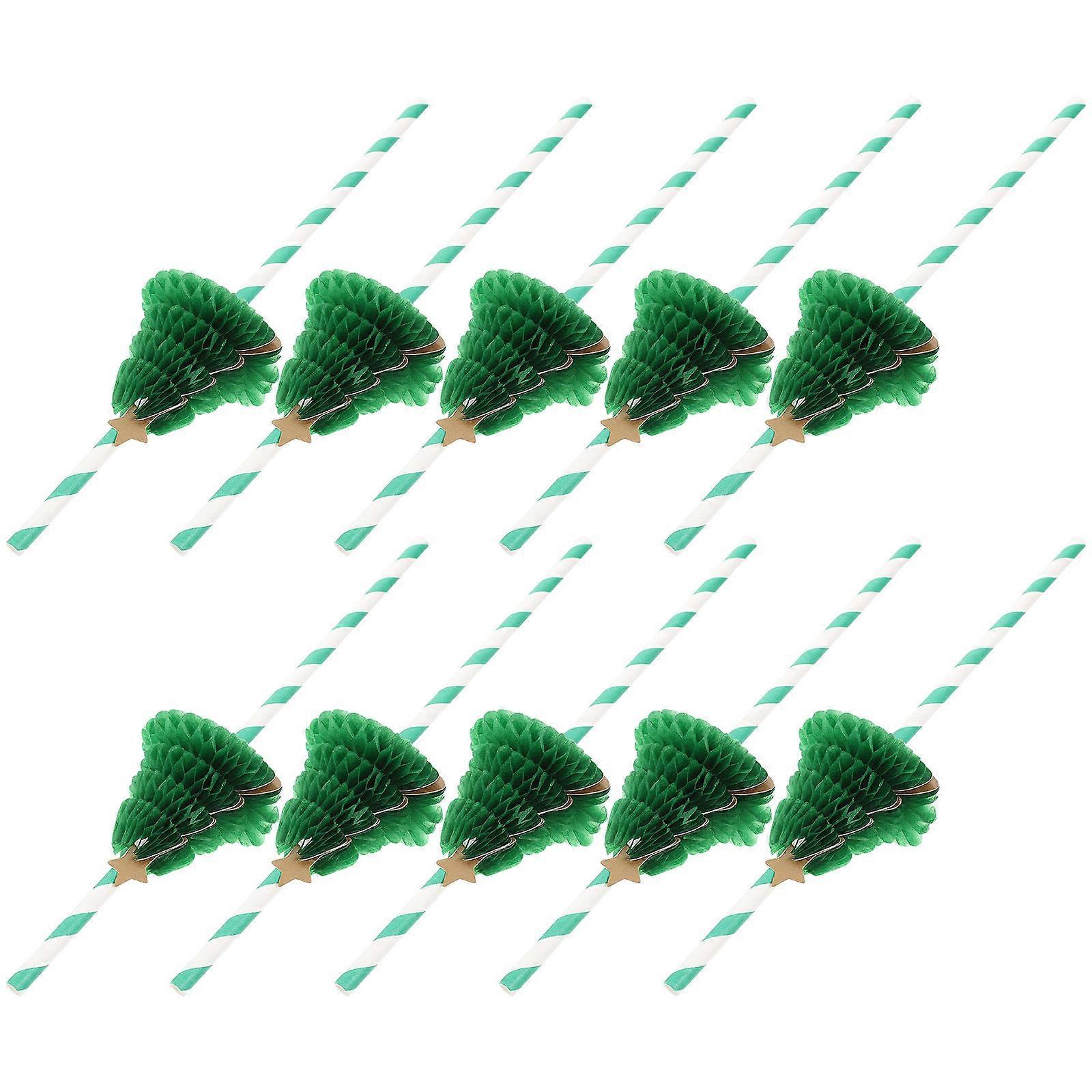 Drinking Straw Christmas Tree Honeycomb Paper Straws 24x5x5cm For Picnics And Barbecues 10Pcs