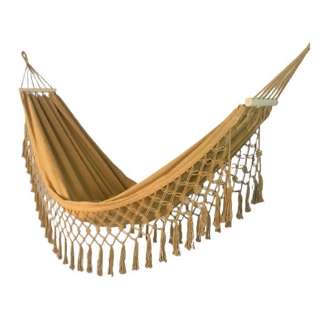 Hammock with Wooden Rod and Anti-Rollover Design, Canvas Material, Indoor Outdoor Swing, Yellow, L 9 x B 9 x H 13 cm