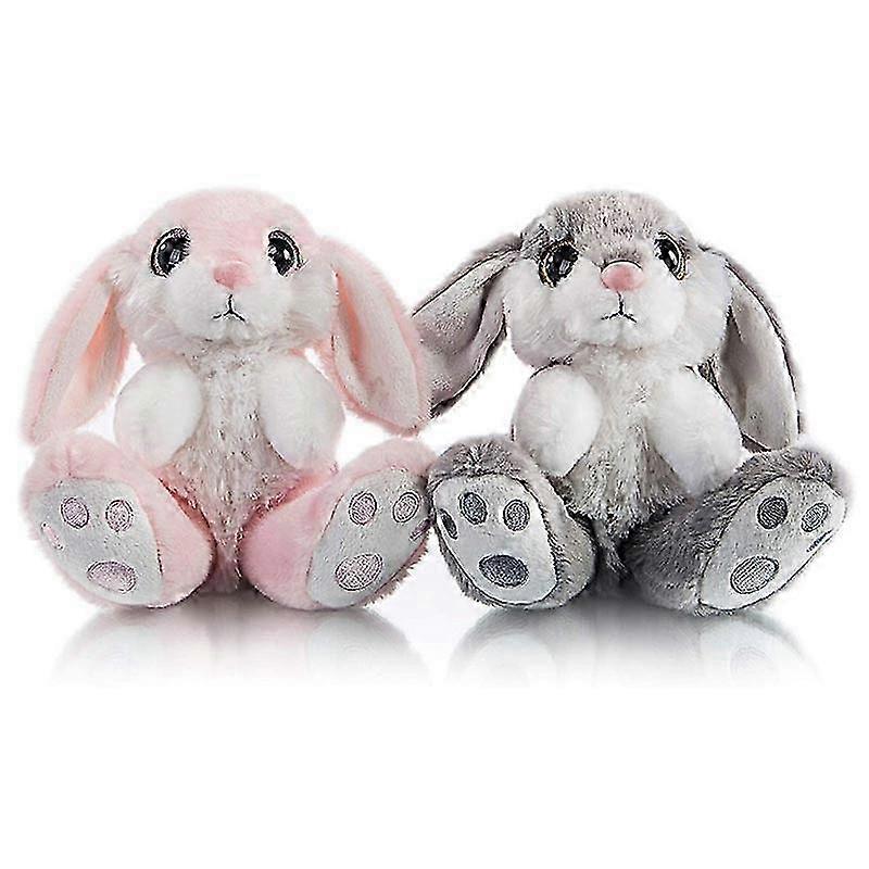 2-Piece Easter Bunny Plush Set (Gray + Pink) - Floppy Ear Stuffed Toy