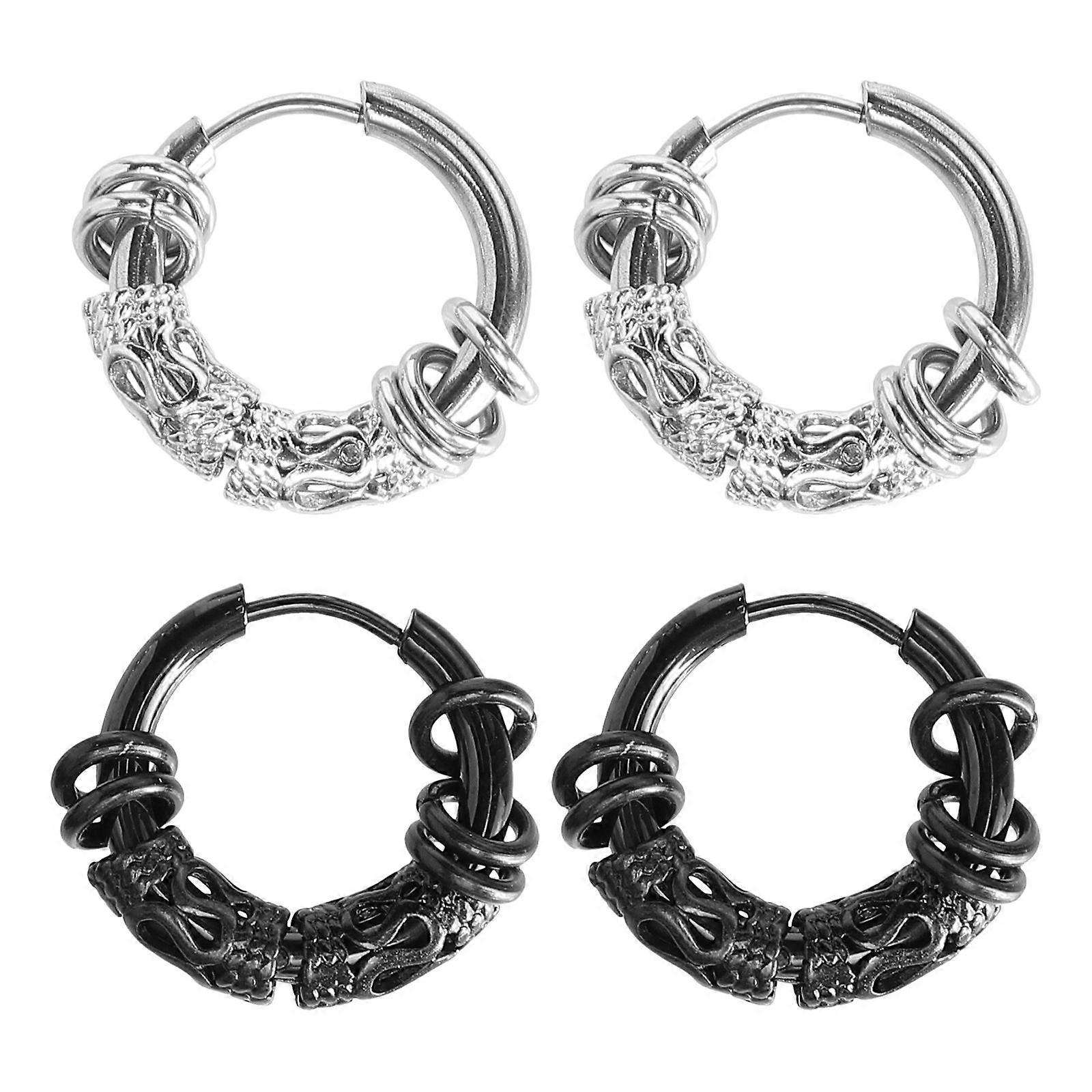 2 Pairs Dragon Design Earrings for Men Ideal for Banquets Birthdays Weddings Valentine's Day Xmas