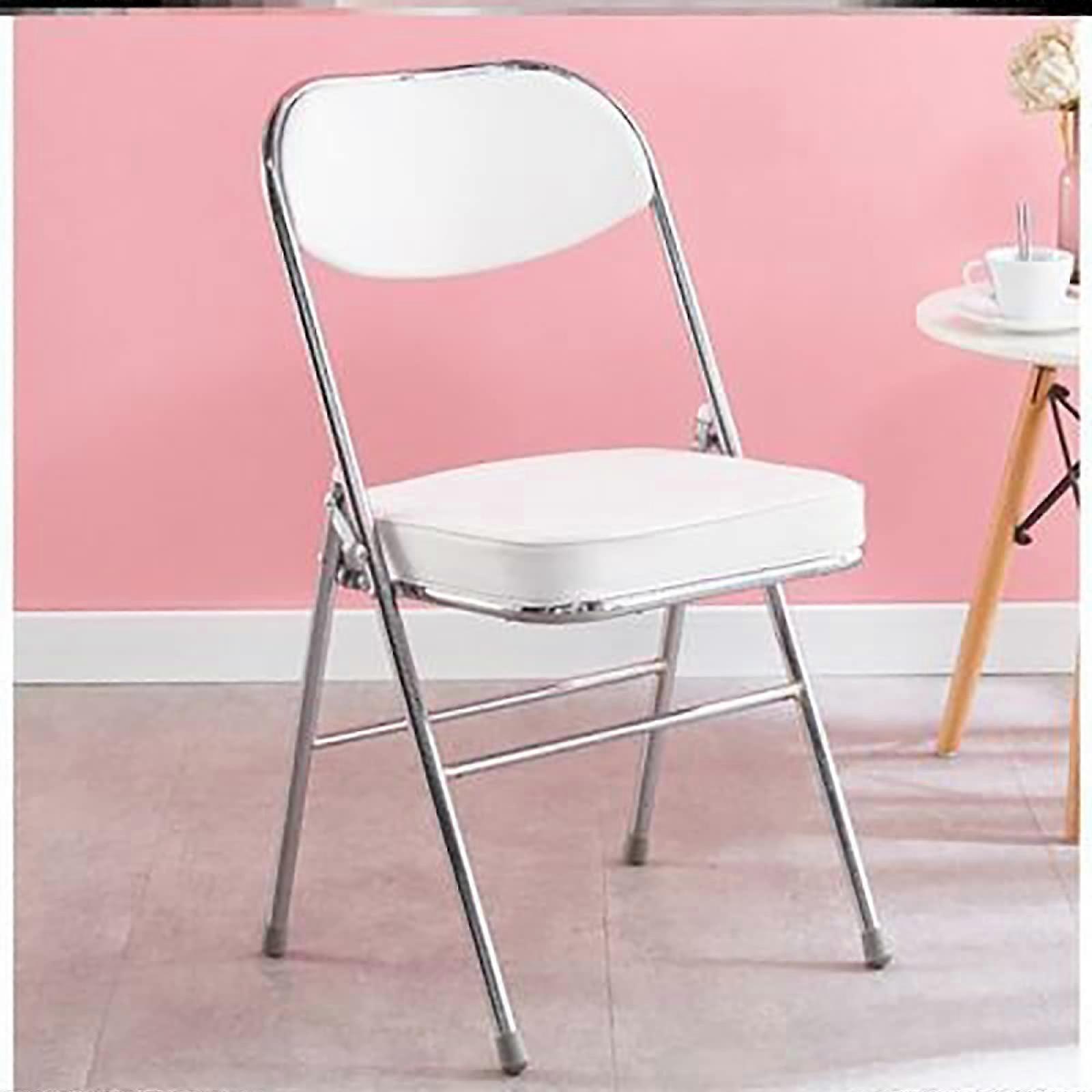 Metal chair for parties conferences – Comfortable faux leather backrest, sturdy iron frame, stylish white.
