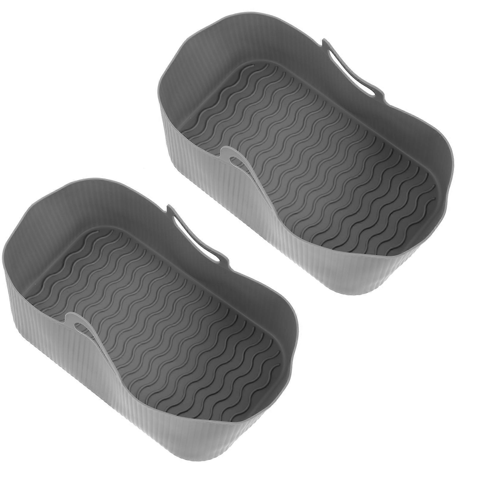 Silicone Pot for Air Fryer Grey Rectangular Design Prevent Food Sticking 2Pcs