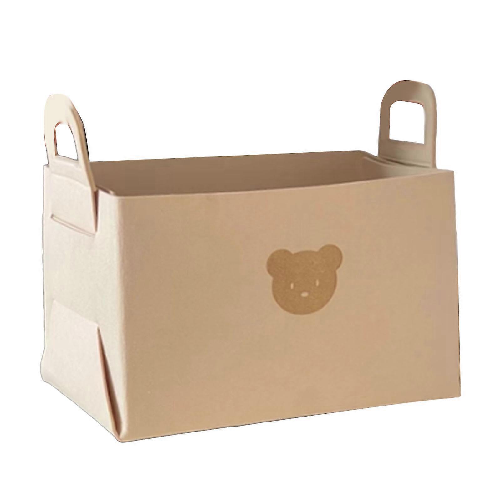 Felt Storage Basket with Handles Foldable Laundry Snacks Toys Clothes Bin for Home Desktop Bear Pattern