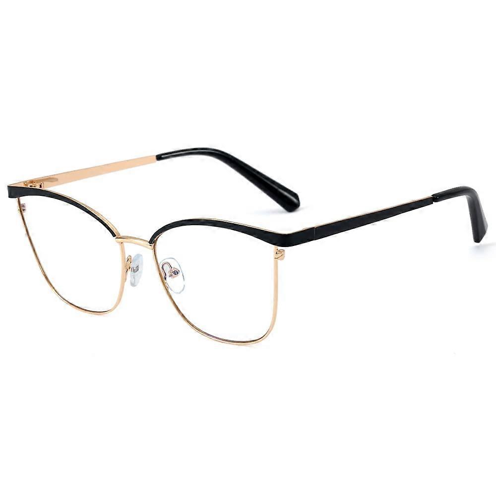 Cat Eye Glasses with Gold Metal Frame, Clear Lenses, Anti-Blue Light Blocking for Women, Stylish Black Gold Eyewear