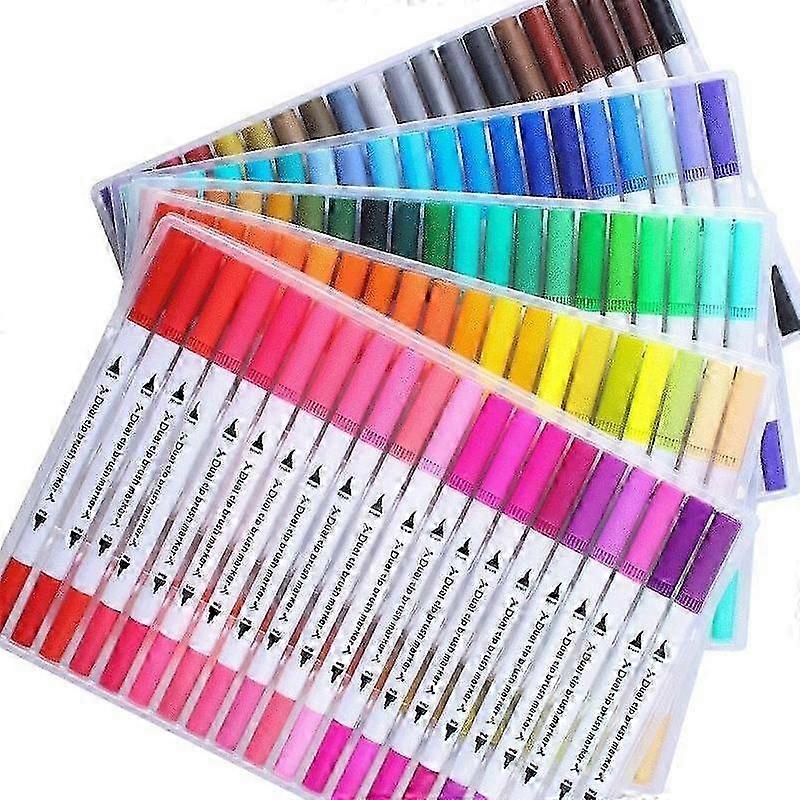 Dual Tip Marker Pens Set - 100 Colors, 0.4 Fineliners & Highlighter Brushes for Adult Coloring Books, Note Taking & Art Projects