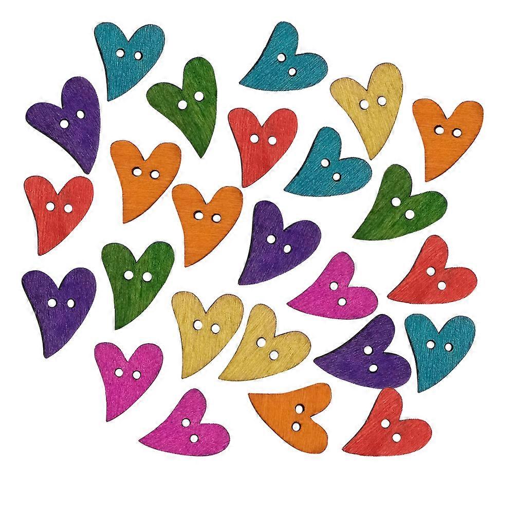 Novelty Button Wooden Curved Heart Craft Supplies Mixing Color Diy Knitting 100Set