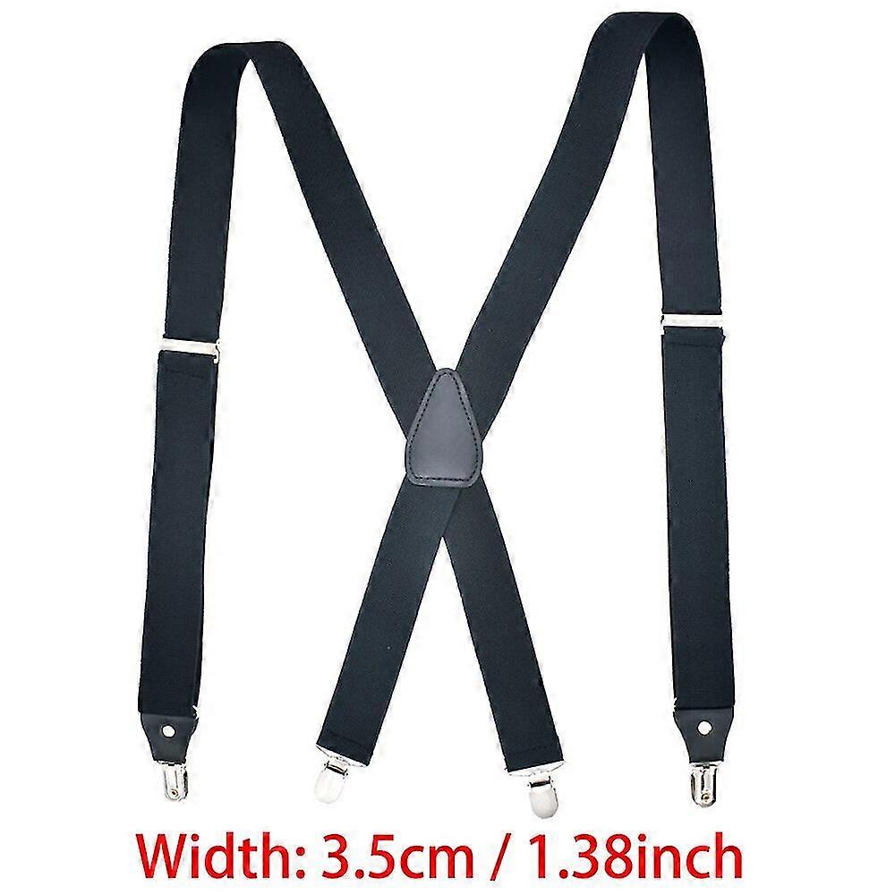 Men's Durable X-Back Elastic Suspenders with 4 Gripper Clasps, 3.8cm Wide Adjustable Braces for Pants, Black