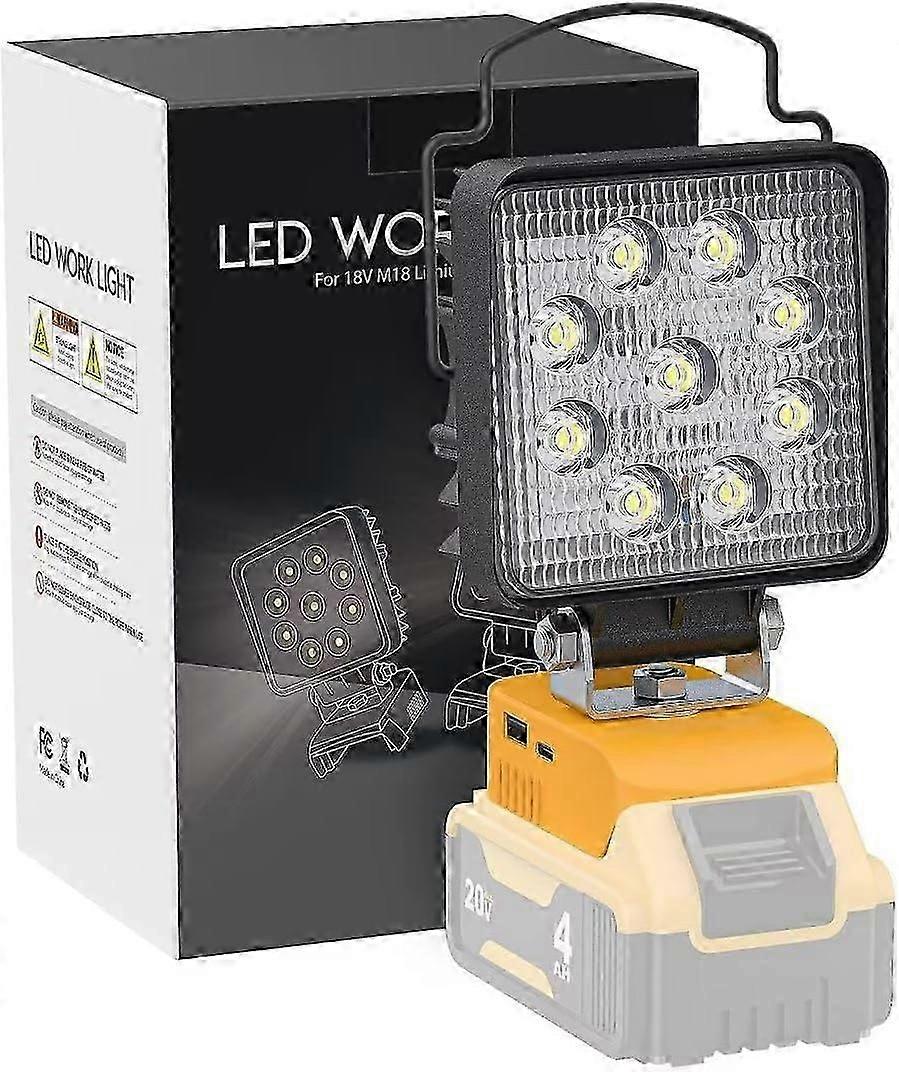 Portable LED Work Light for Dewalt 20v Battery, LIVOWALNY 30W 3000LM Floodlight for Emergency, Camping, Outdoor with USB and Type-C Charger Port