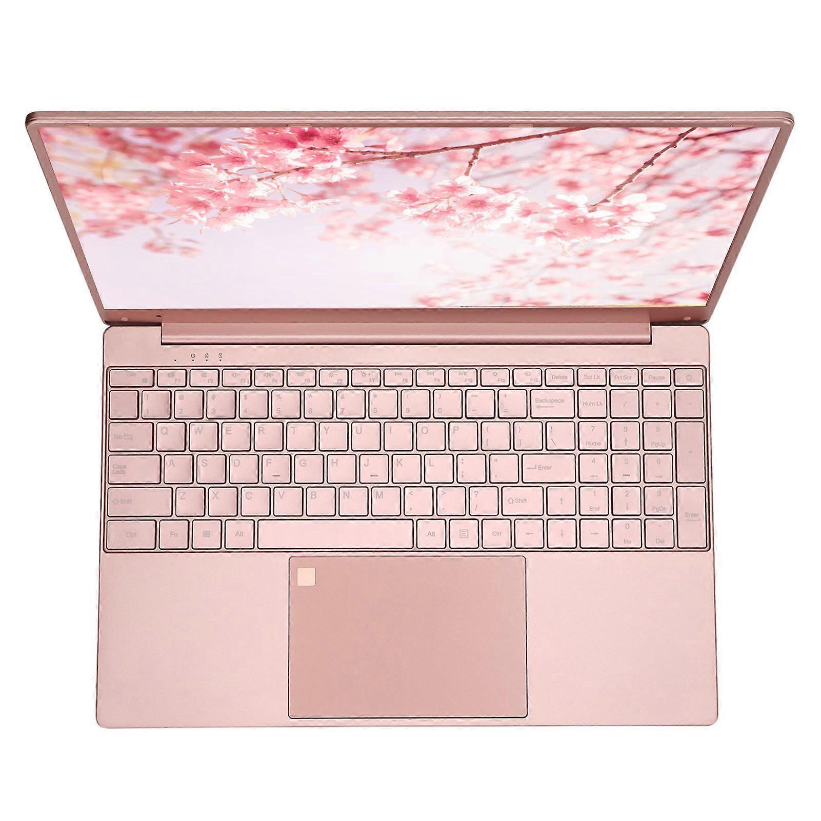 Laptop 15.6in for Intel N5095CPU 16GB RAM Fingerprint Keypad Backlit Keyboard Pink Portable Laptop for Win 11