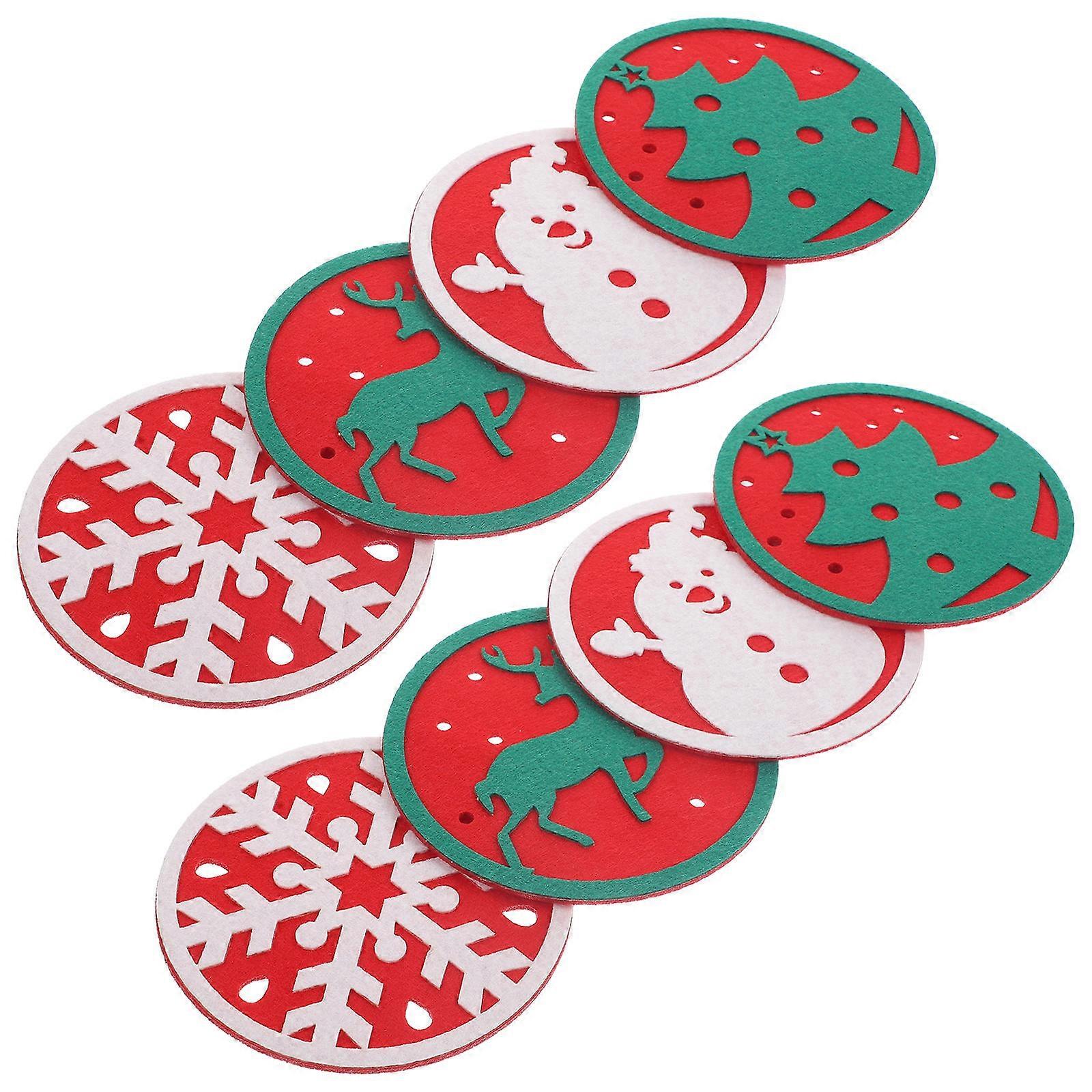 Seasonal Placemats Round Felt Coasters Heat Protection 10x10cm 8Pcs Christmas Dining Table