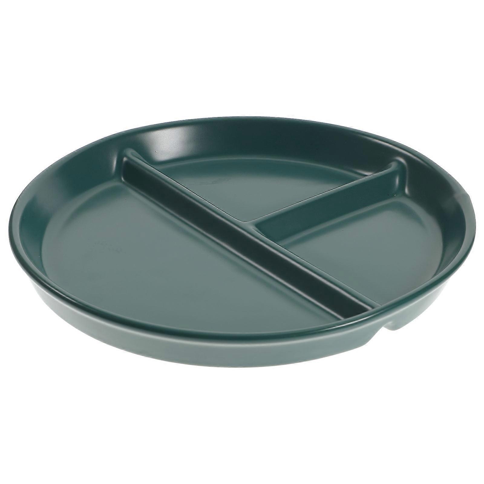 Blue Ceramic Plate with Three Compartments for Home Use Round Porcelain Breakfast Steak Plate 8 Inch