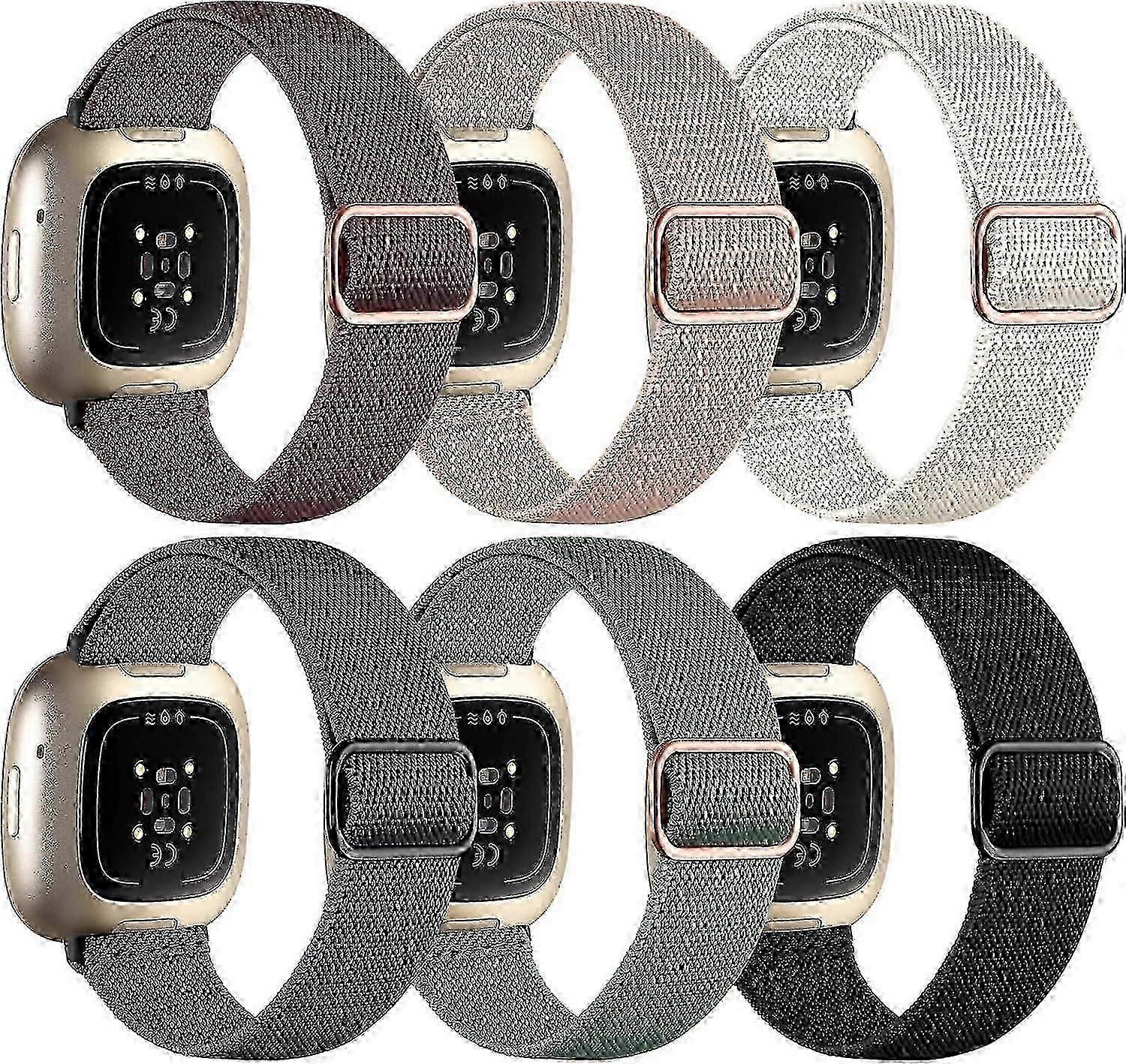 6 Pack Nylon Straps For Fitbit Versa 3/4/sense 2: Elastic Replacement Bands