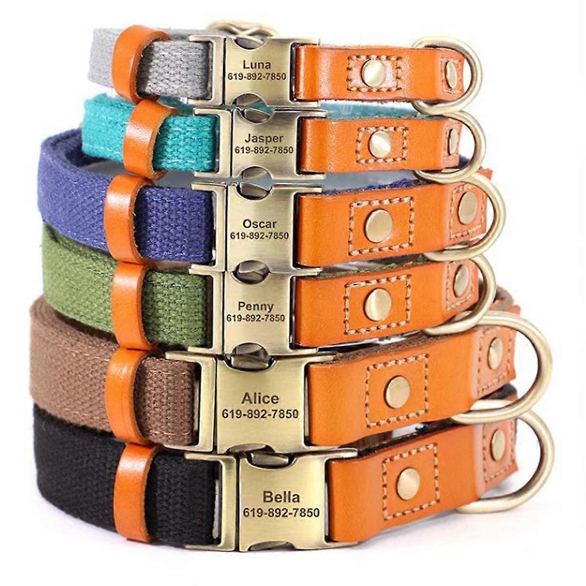 Adjustable Dog Collar with Name Tag, Quick Release Buckle