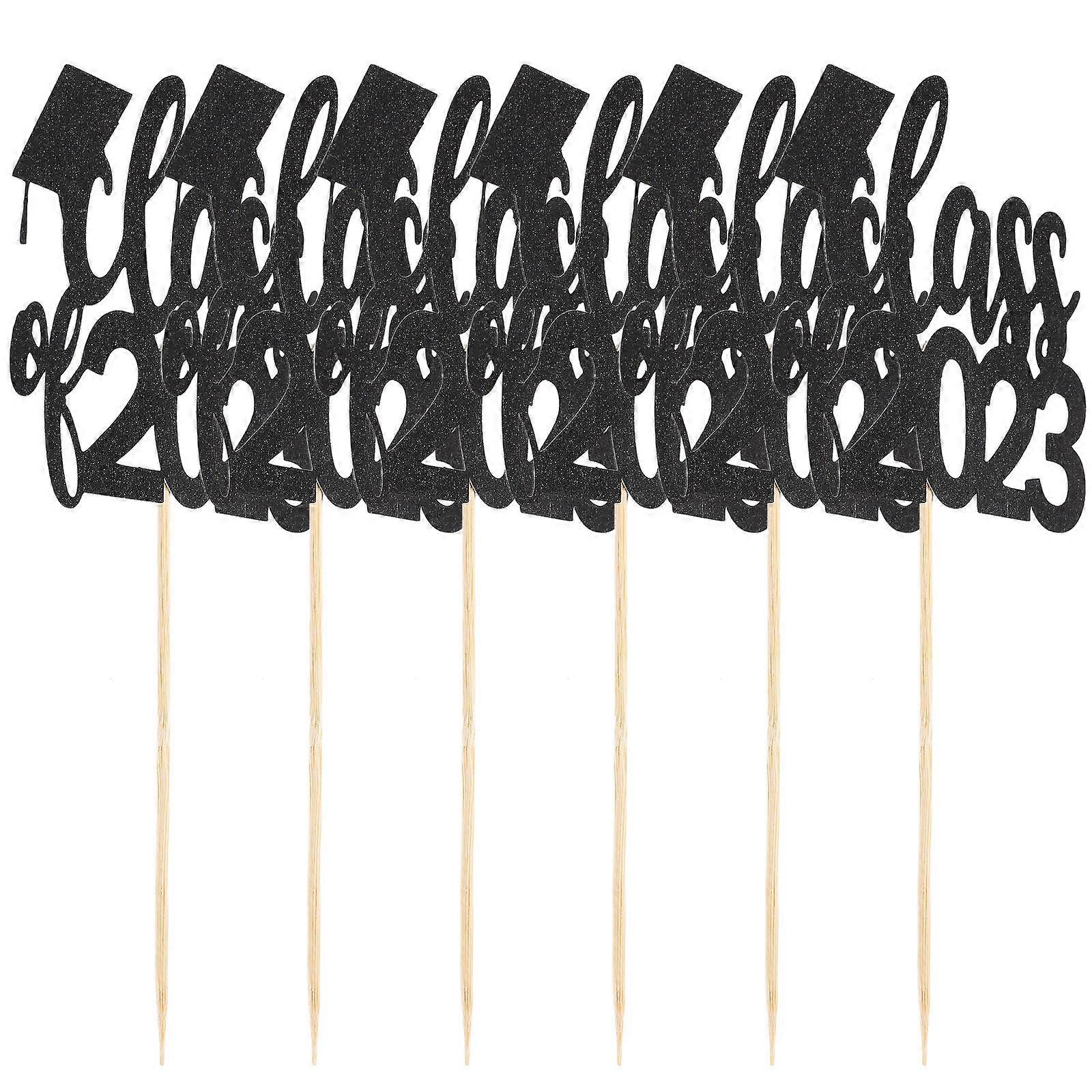 Black Graduation Toppers for Cupcakes and Cakes Synthetic Material 6 Pieces 2023 Theme