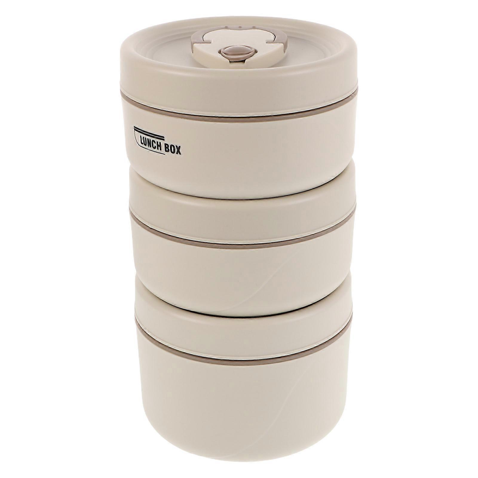 Stackable Stainless Steel Lunch Container For Adults In Beige Color Designed For Office Lunches With Insulation 3Pcs