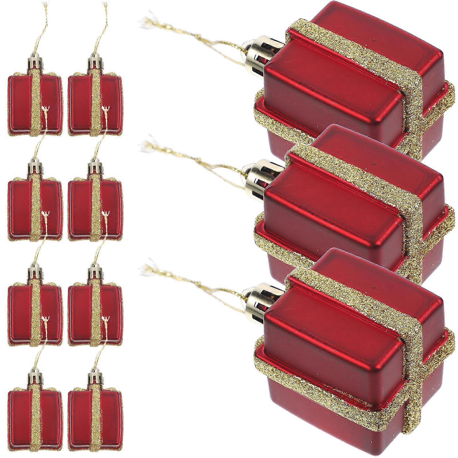 Decorative Gift Box Ornaments For Christmas Tree 5.5X4X4CM Dark Red Hanging Decoration 12Pcs