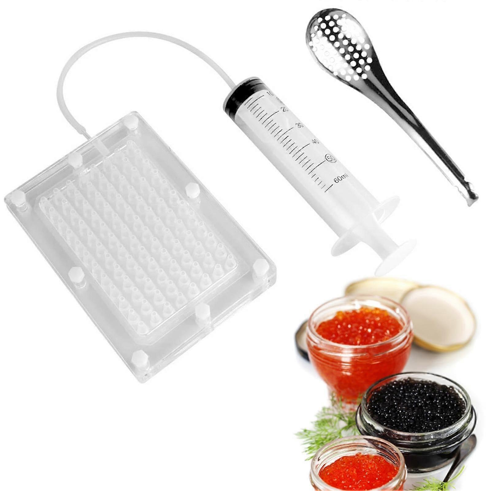 Rapid Caviar Maker Kit for Spherification - 100 Hole Roe Sauce Dispenser with Strainer Tools and Spoon for Molecular Gastronomy