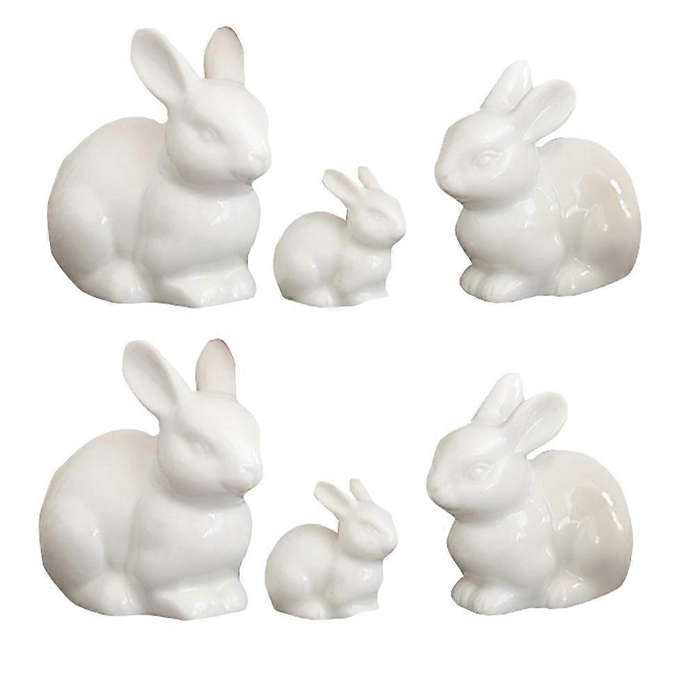 Adorable White Ceramic Rabbit Ornaments for Decoration 6pcs Miniature Desktop Decorations
