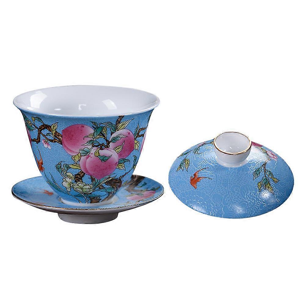 Ceramic Tureen Teacup for Tea Making 1Set Sky Blue Retro Style
