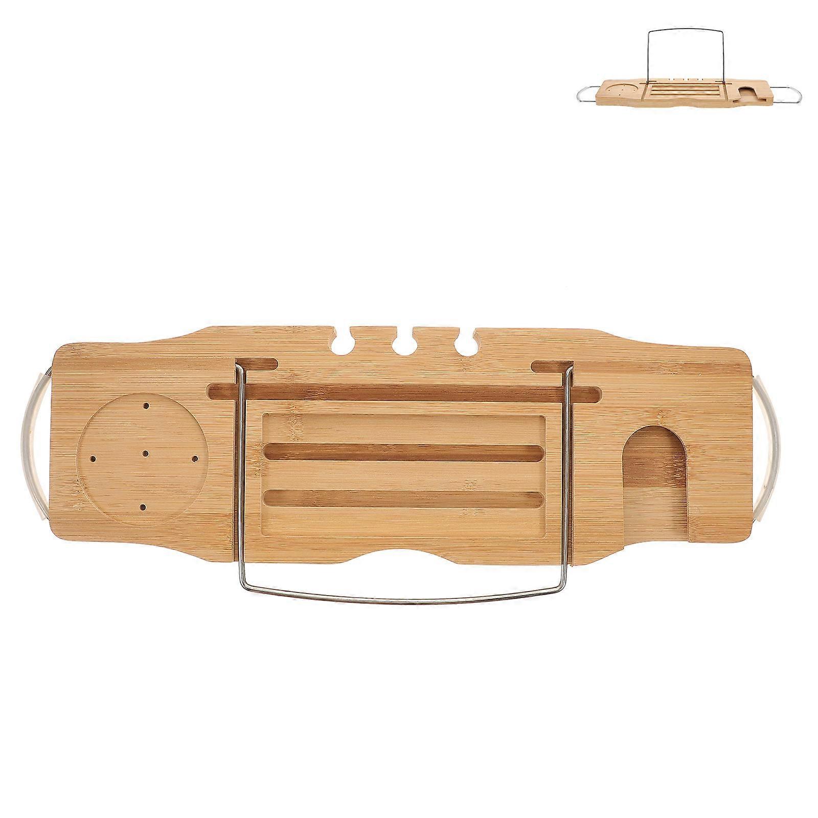 Bamboo Bath Tray with Non-Slip Handles for Bathtub Phone and Tablet Holder Adjustable Design Khaki