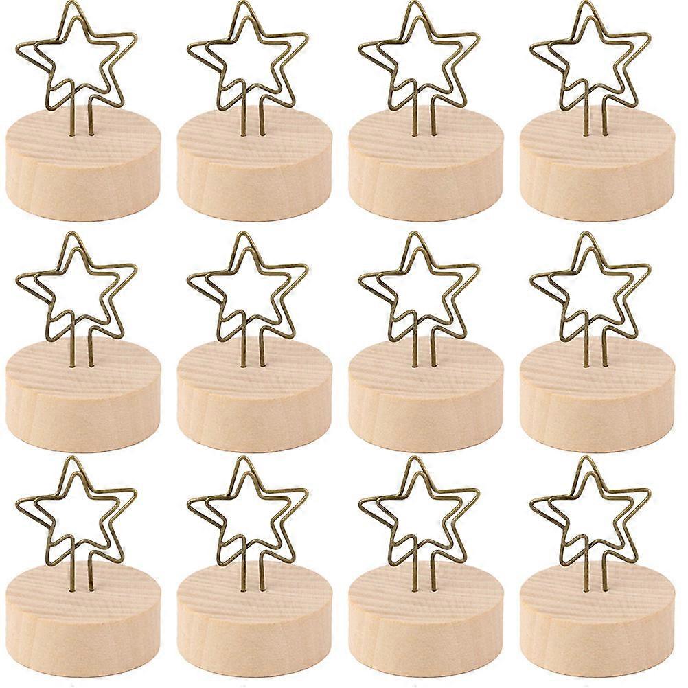 Elegant Wooden Base Card Holders with Strong Iron Wire for Decoration Khaki Color 12 Pieces