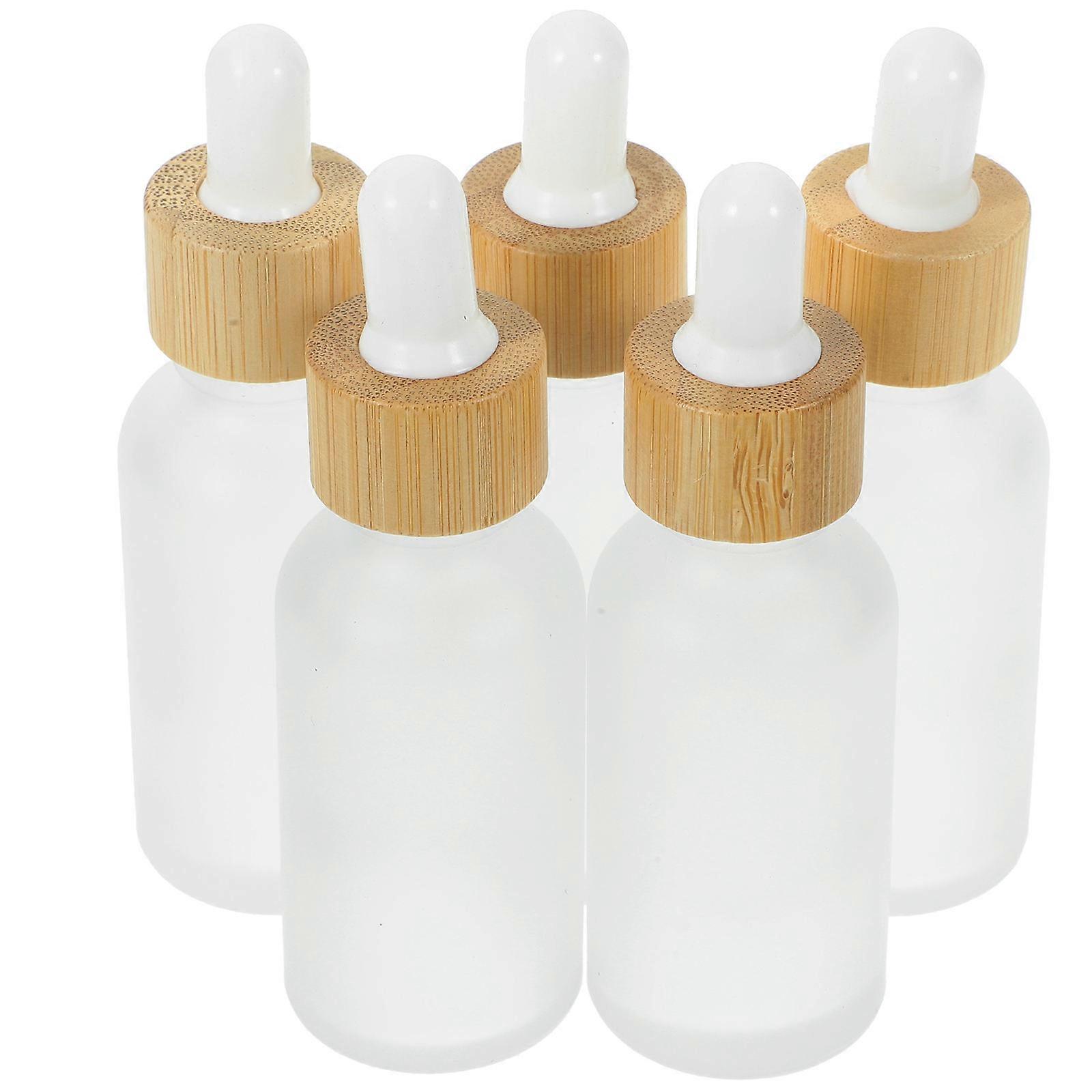 5Pcs Glass Dropper Bottles with Bamboo Lid for Essential Oil Storage Leak Proof Portable Travel Size