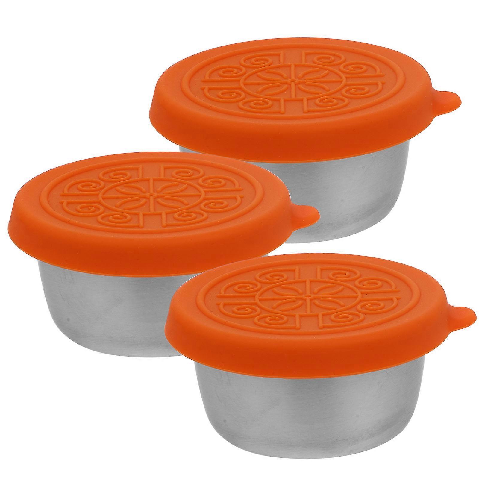 Orange Sauce Cups with Lids for Home Use Made of Stainless Steel and Silicone Small Size 3 Pieces