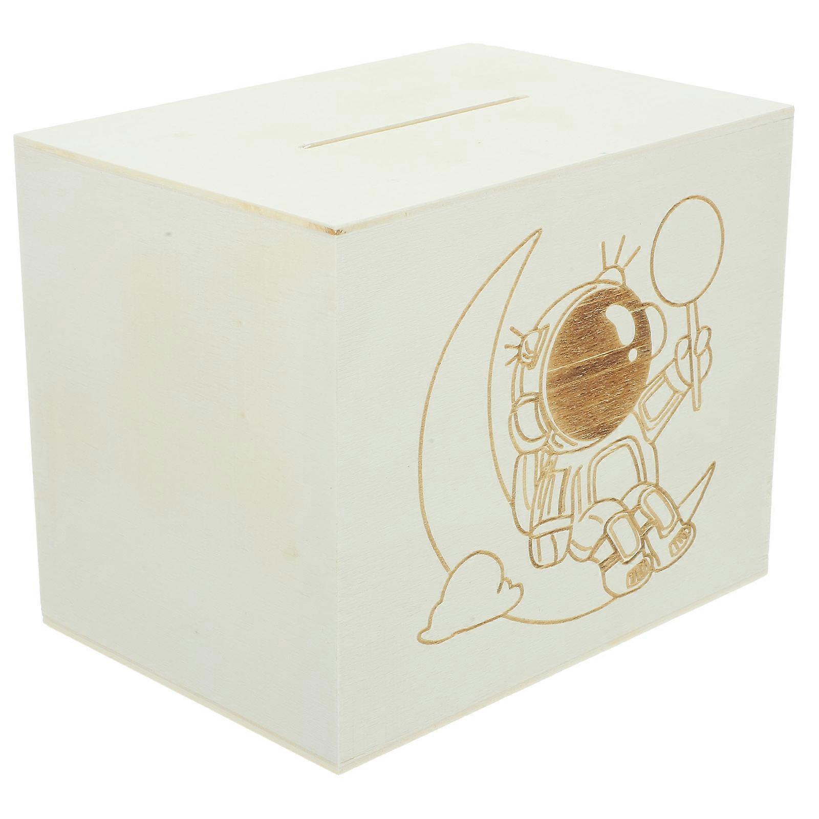 Cartoon Astronaut Money Box Coin Storage Natural Wood For Daily Savings With Rectangular Shape 3Pcs