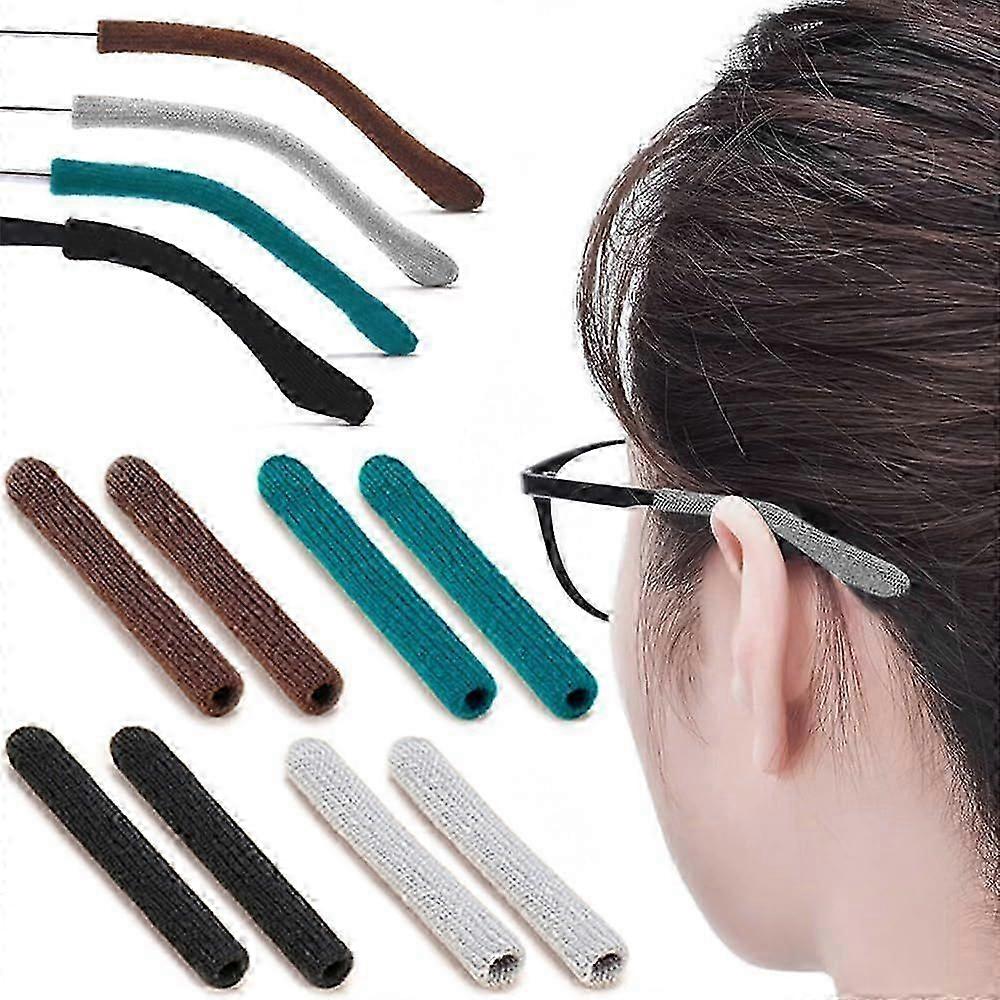 4ペアアップグレードソフトグラスイヤークッション、滑り止め編みコットンアイグラスイヤーグリッパー、コンフォートテンプルスリーブチップメガネイヤーパッド、滑り止め