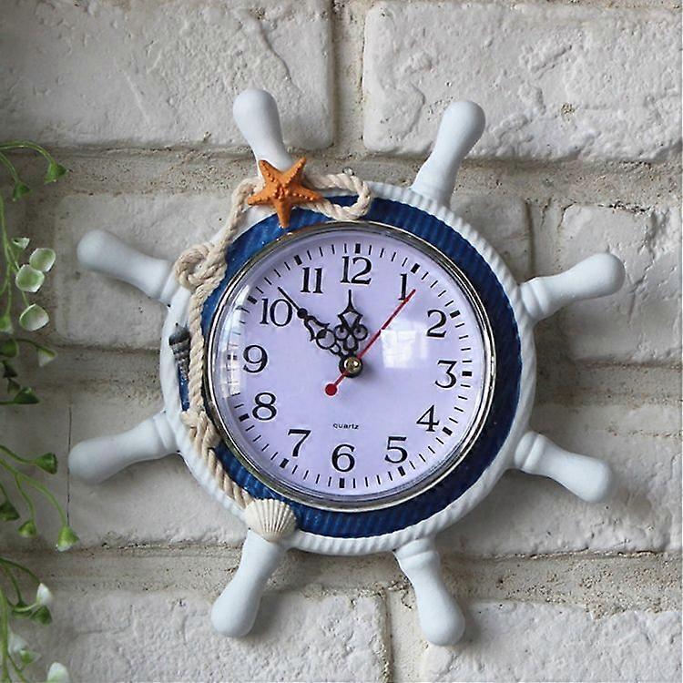 ZH91AB Wooden Ship Wheel Shape Decorative Wall Clock