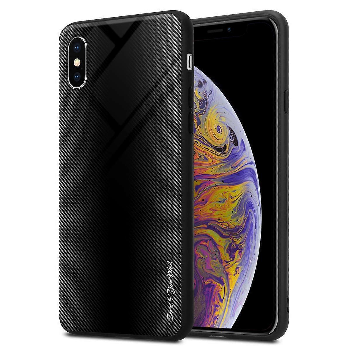 Capa Protetora de TPU para iPhone XS MAX - Tampa Traseira com Vidro Protetor - Vidro Listrado